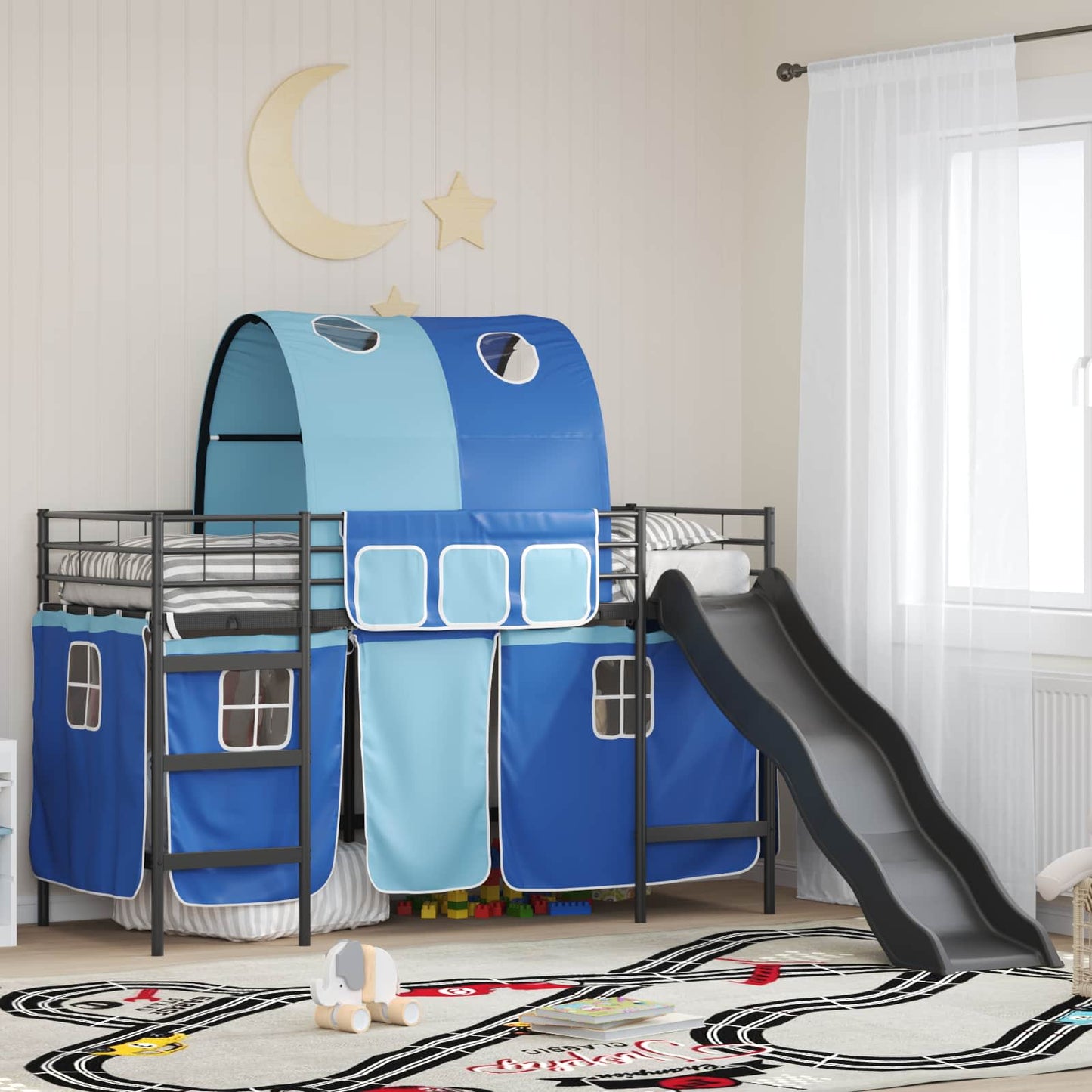 Loftbed voor Kids Zwart en Blauw 100 x 190 cm Metaal is nu te koop bij PeponiXL, paradijselijk wonen!
