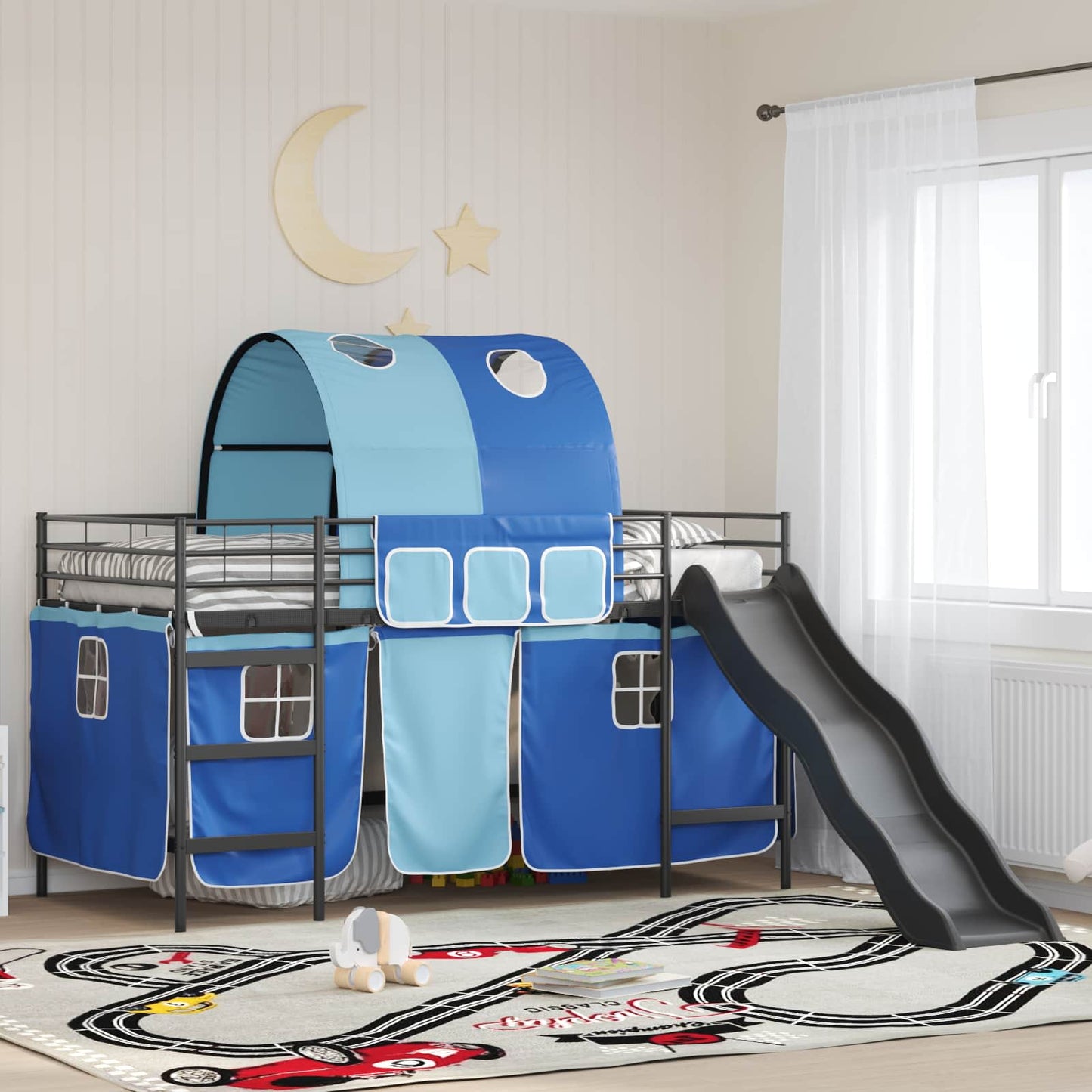 Loftbed voor Kids Zwart en Blauw 107 x 200 cm Metaal is nu te koop bij PeponiXL, paradijselijk wonen!