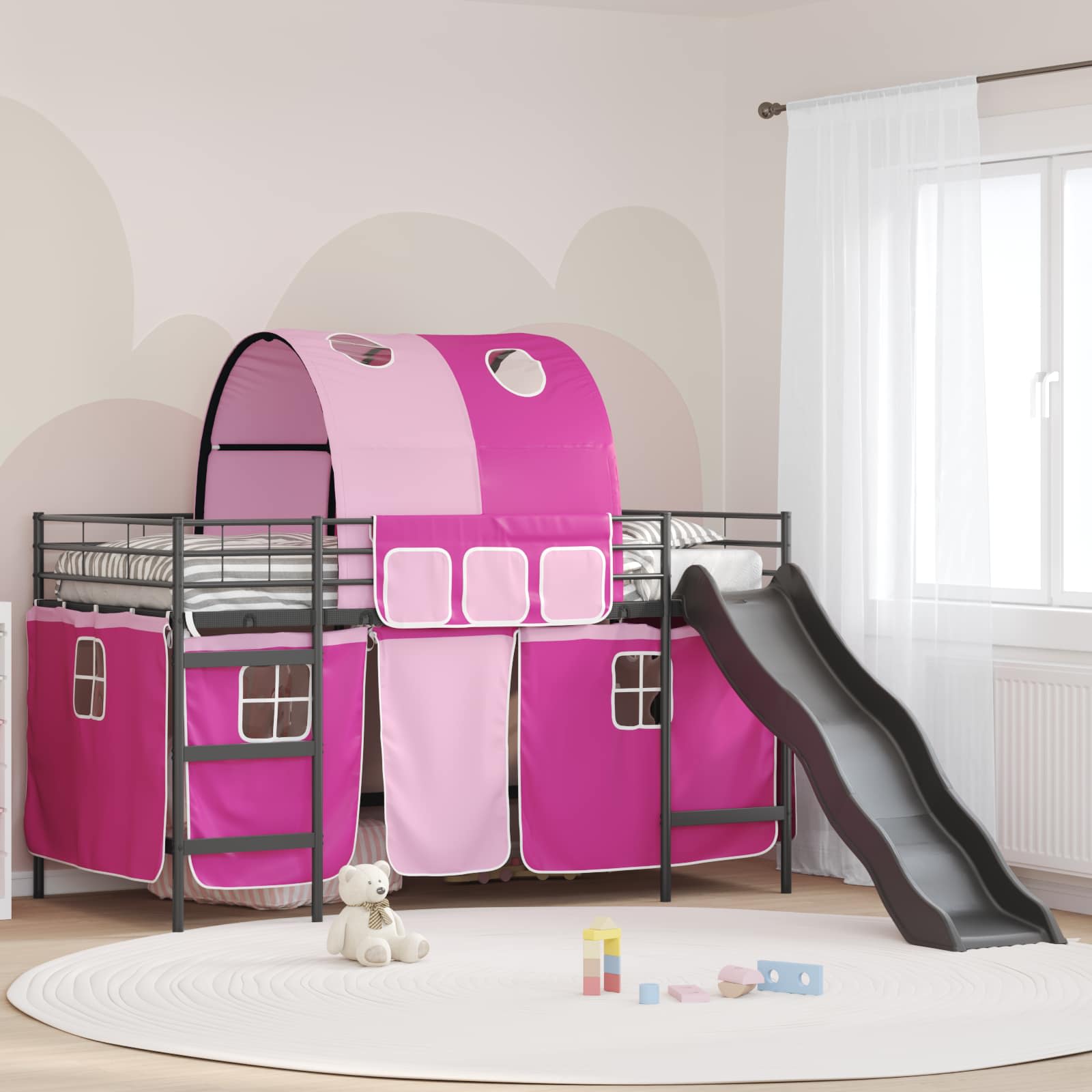 Loftbed voor Kids Zwart en Roze 80 x 200 cm Metaal is nu te koop bij PeponiXL, paradijselijk wonen!