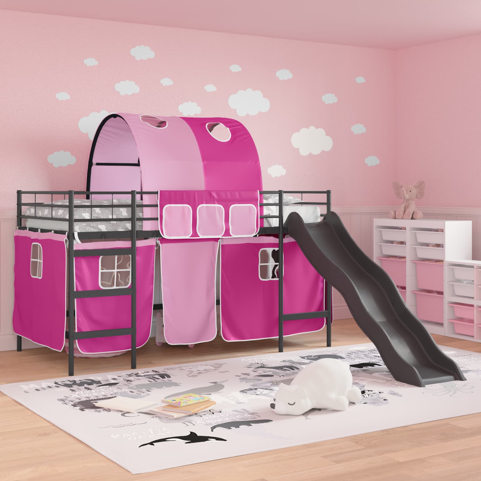 Loftbed voor Kids Zwart en Roze 80 x 200 cm Metaal is nu te koop bij PeponiXL, paradijselijk wonen!