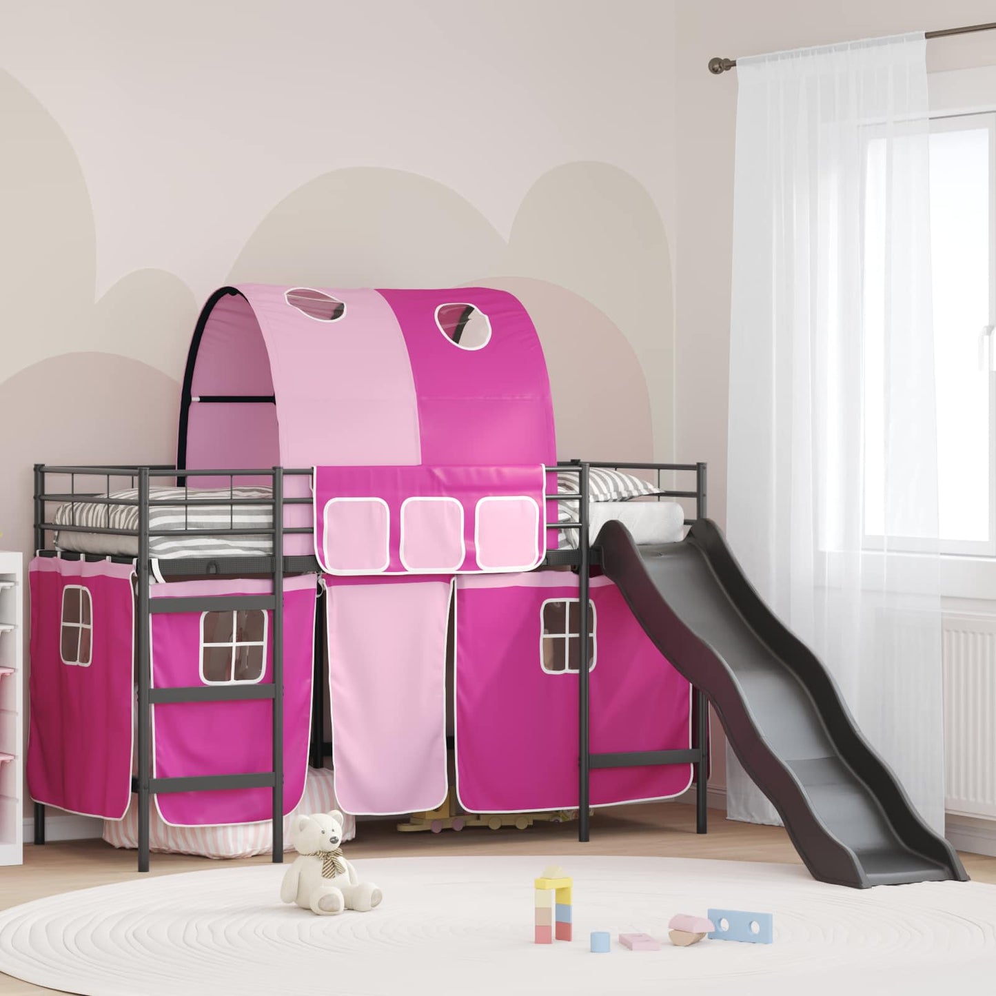 Loftbed voor Kids Zwart en Roze 90 x 190 cm Metaal is nu te koop bij PeponiXL, paradijselijk wonen!