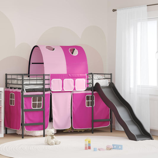 Loftbed voor Kids Zwart en Roze 100 x 190 cm Metaal is nu te koop bij PeponiXL, paradijselijk wonen!