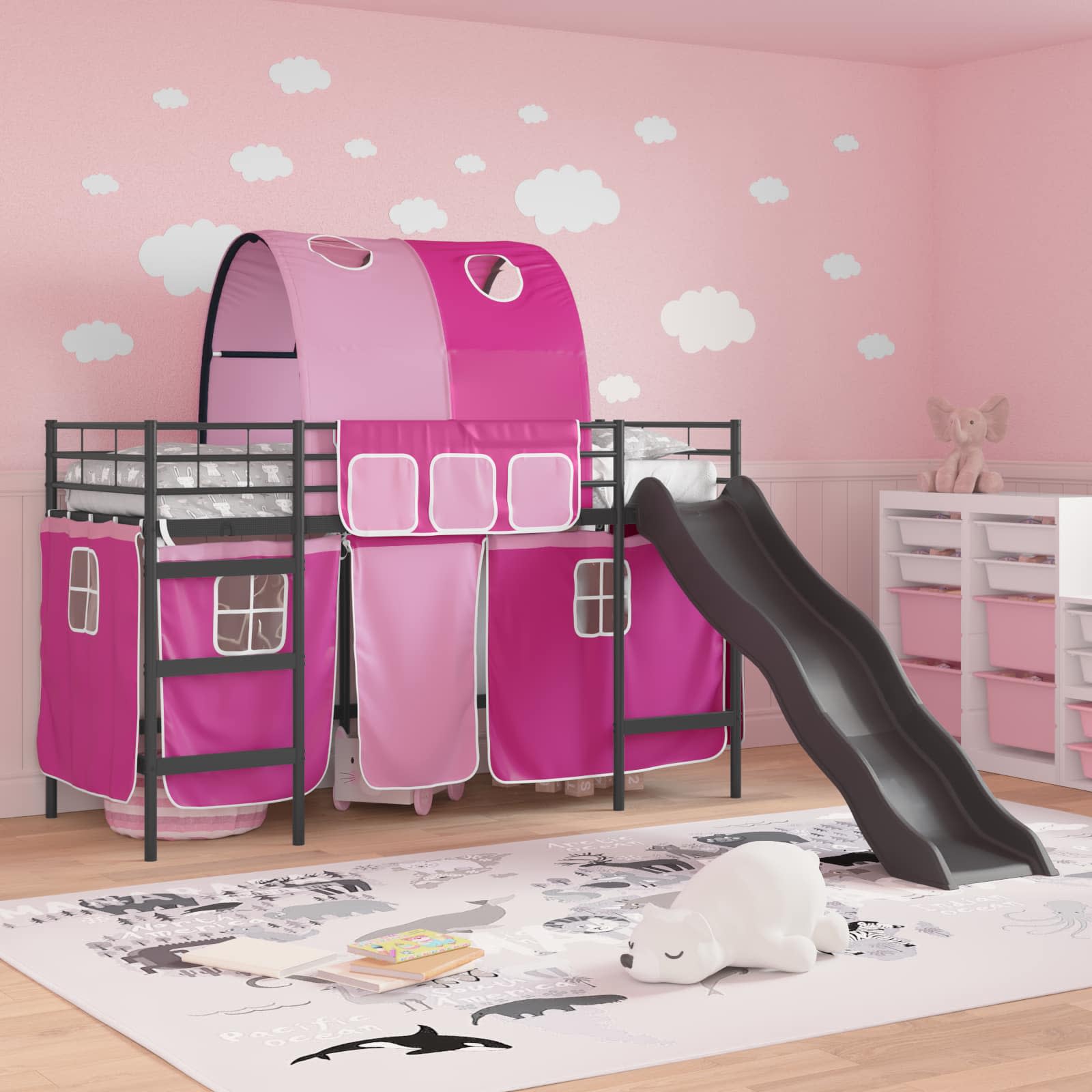 Loftbed voor Kids Zwart en Roze 100 x 190 cm Metaal is nu te koop bij PeponiXL, paradijselijk wonen!