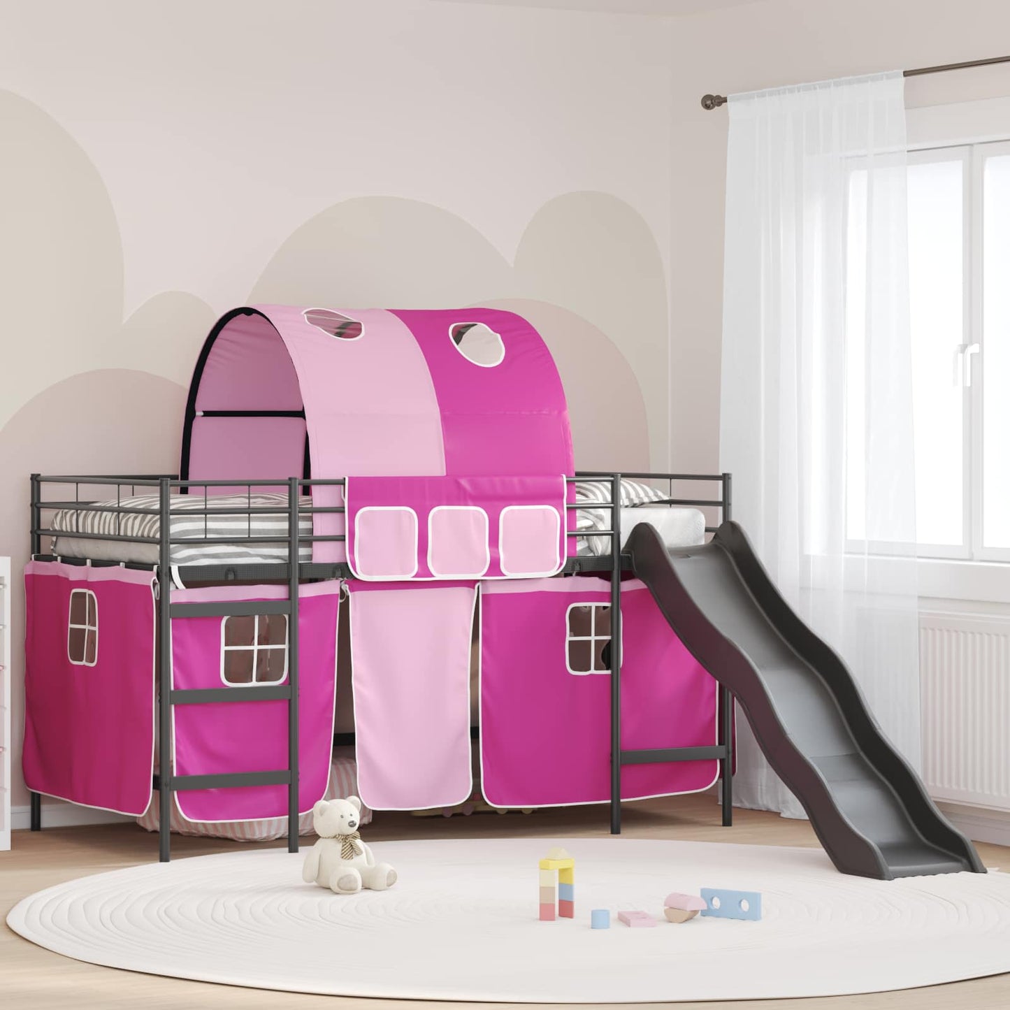 Loftbed voor Kids Zwart en Roze 107 x 200 cm Metaal is nu te koop bij PeponiXL, paradijselijk wonen!