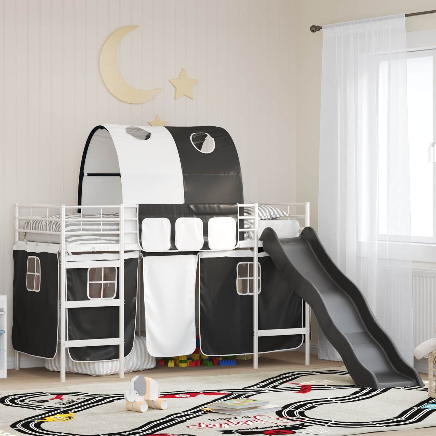 Loftbed voor Kids Wit en zwart 75 x 190 cm Metaal is nu te koop bij PeponiXL, paradijselijk wonen!