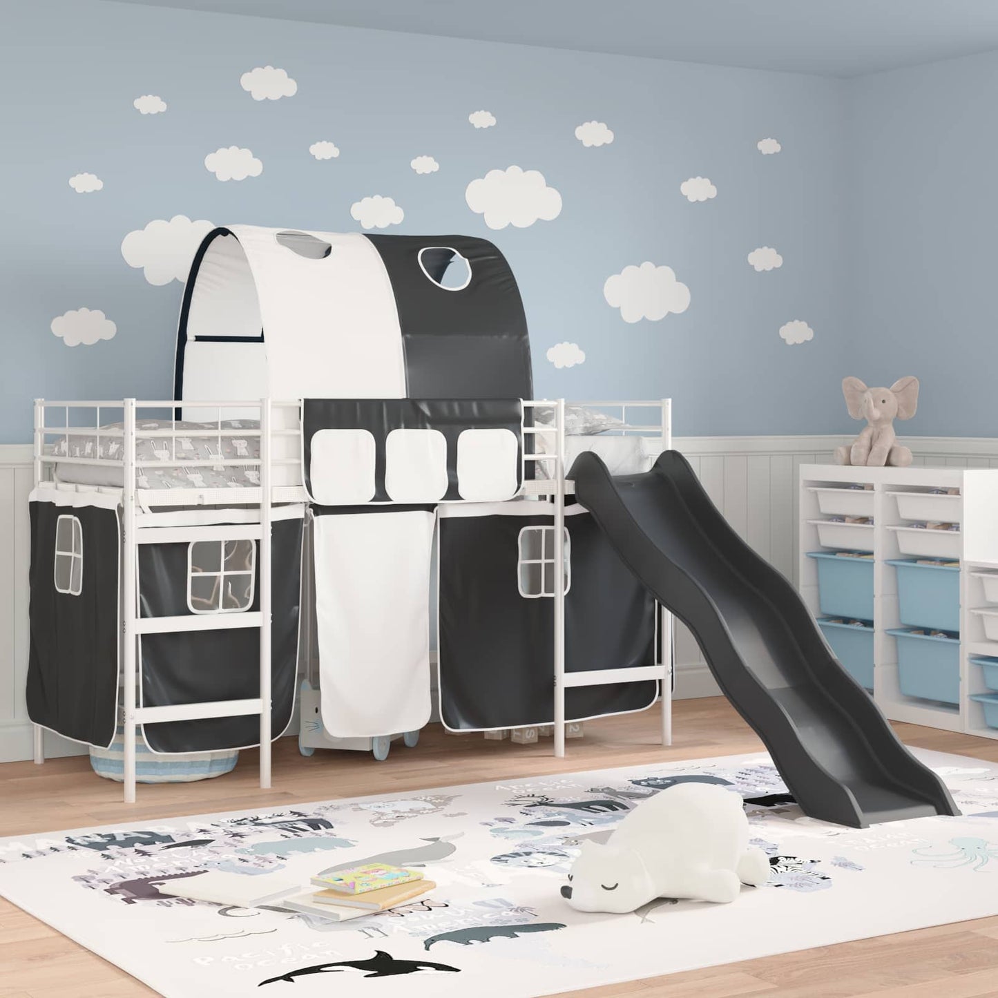 Loftbed voor Kids Wit en zwart 100 x 190 cm Metaal is nu te koop bij PeponiXL, paradijselijk wonen!