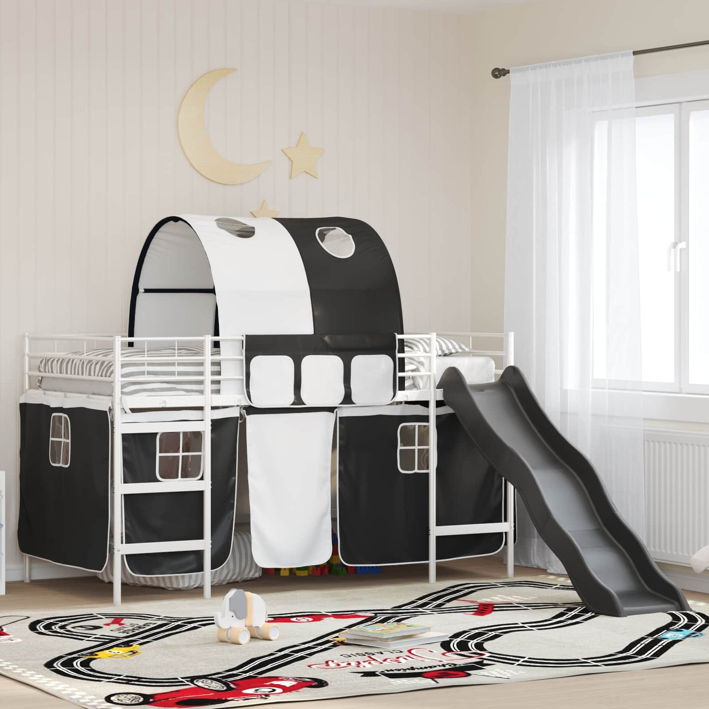 Loftbed voor Kids Wit en zwart 100 x 200 cm Metaal is nu te koop bij PeponiXL, paradijselijk wonen!