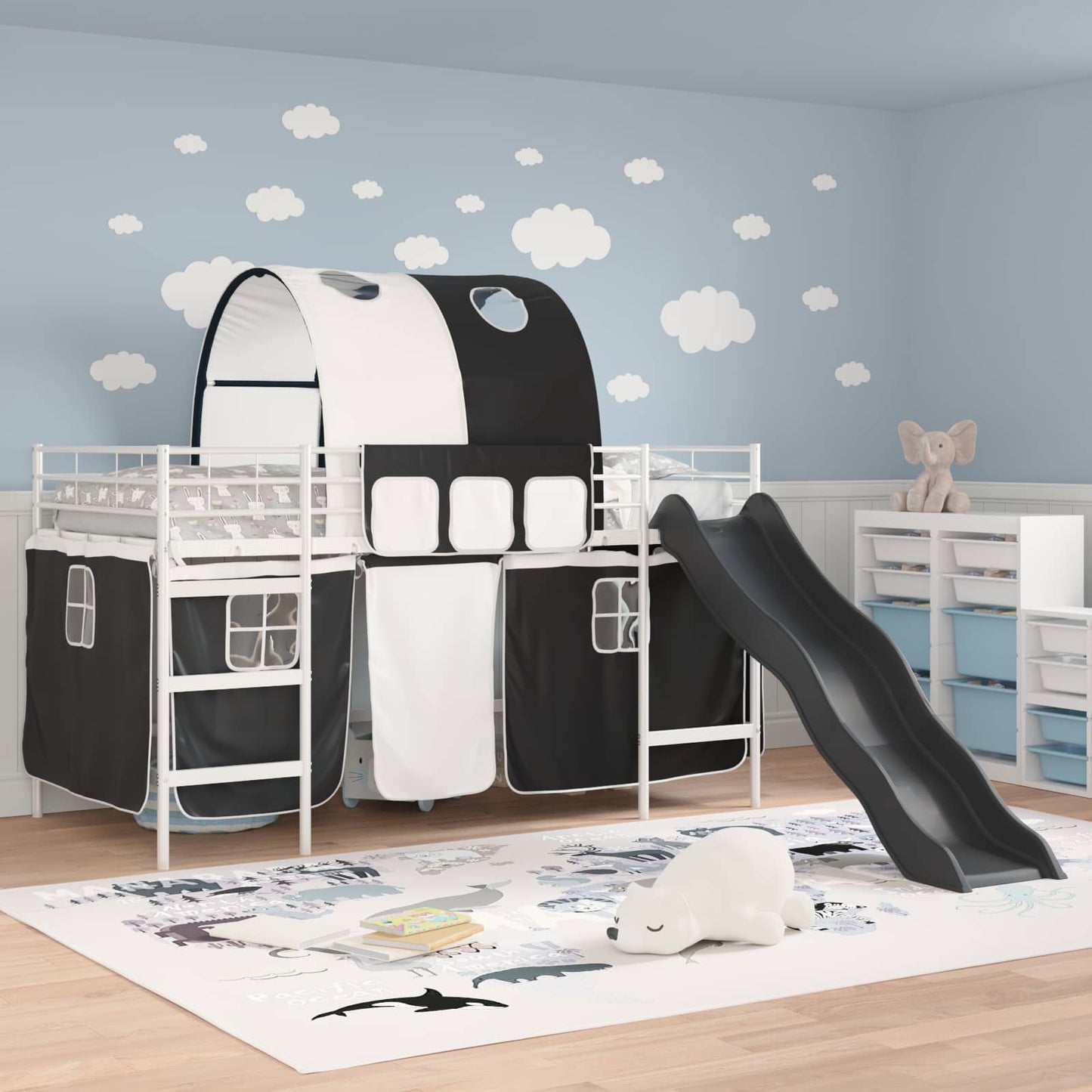 Loftbed voor Kids Wit en zwart 100 x 200 cm Metaal is nu te koop bij PeponiXL, paradijselijk wonen!