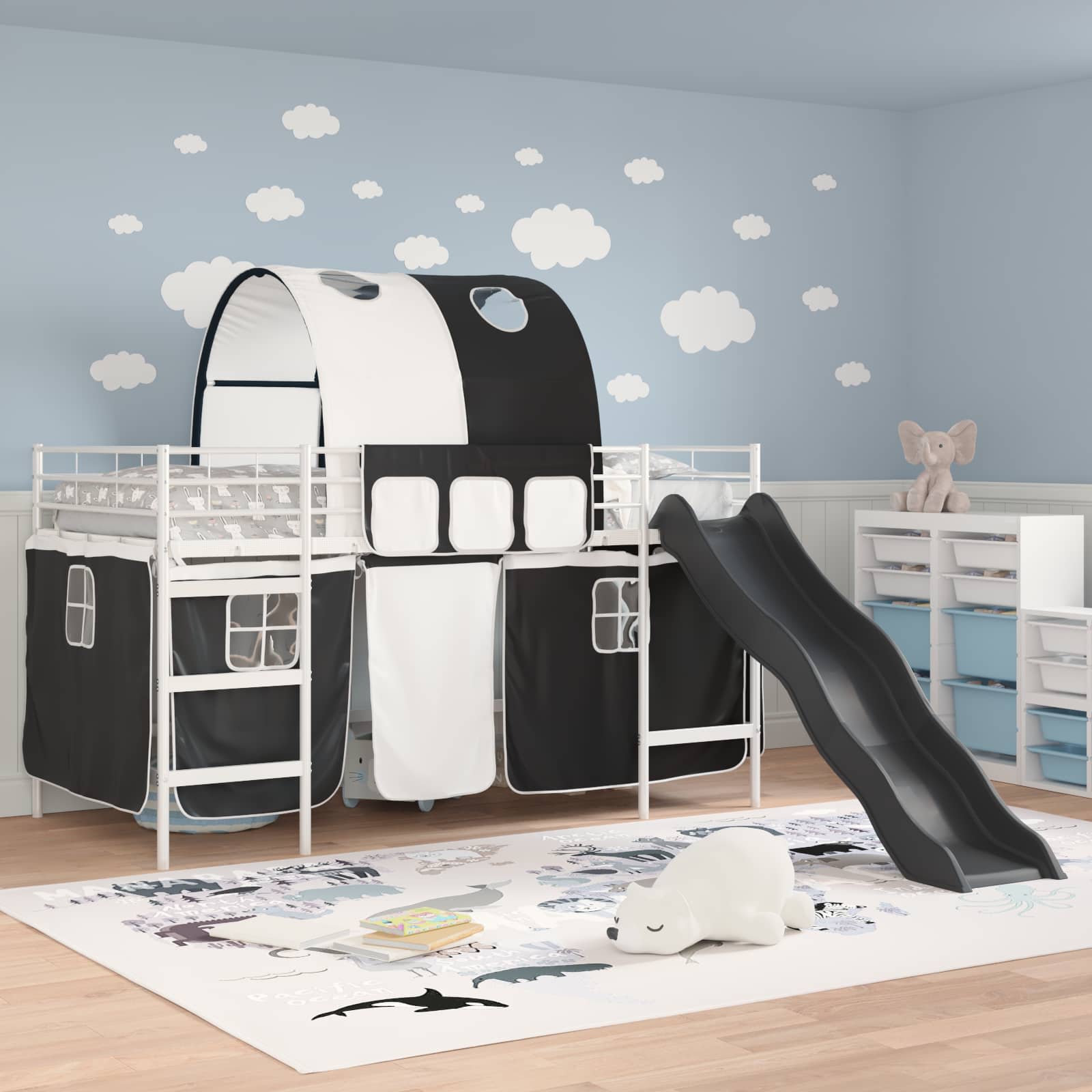 Loftbed voor Kids Wit en zwart 100 x 200 cm Metaal is nu te koop bij PeponiXL, paradijselijk wonen!