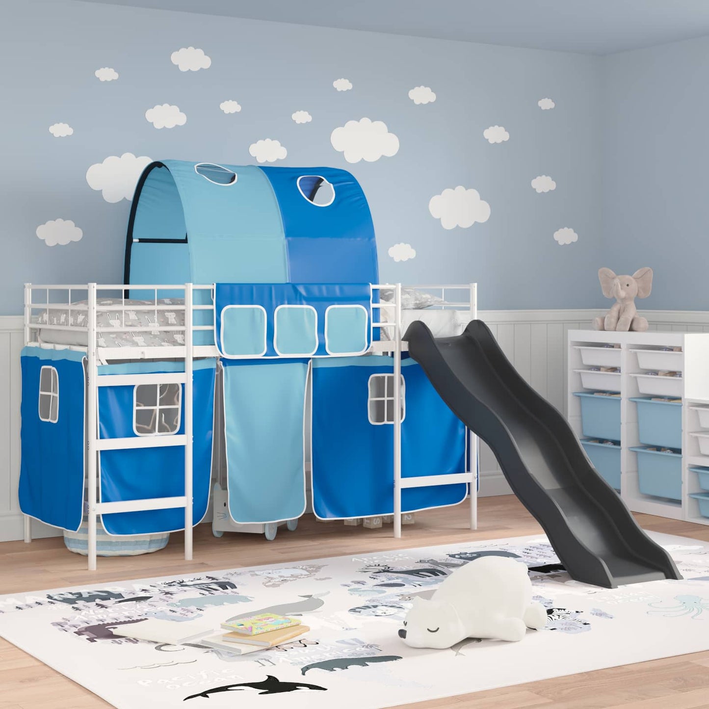 Loftbed voor Kids Wit en Blauw 75 x 190 cm Metaal is nu te koop bij PeponiXL, paradijselijk wonen!