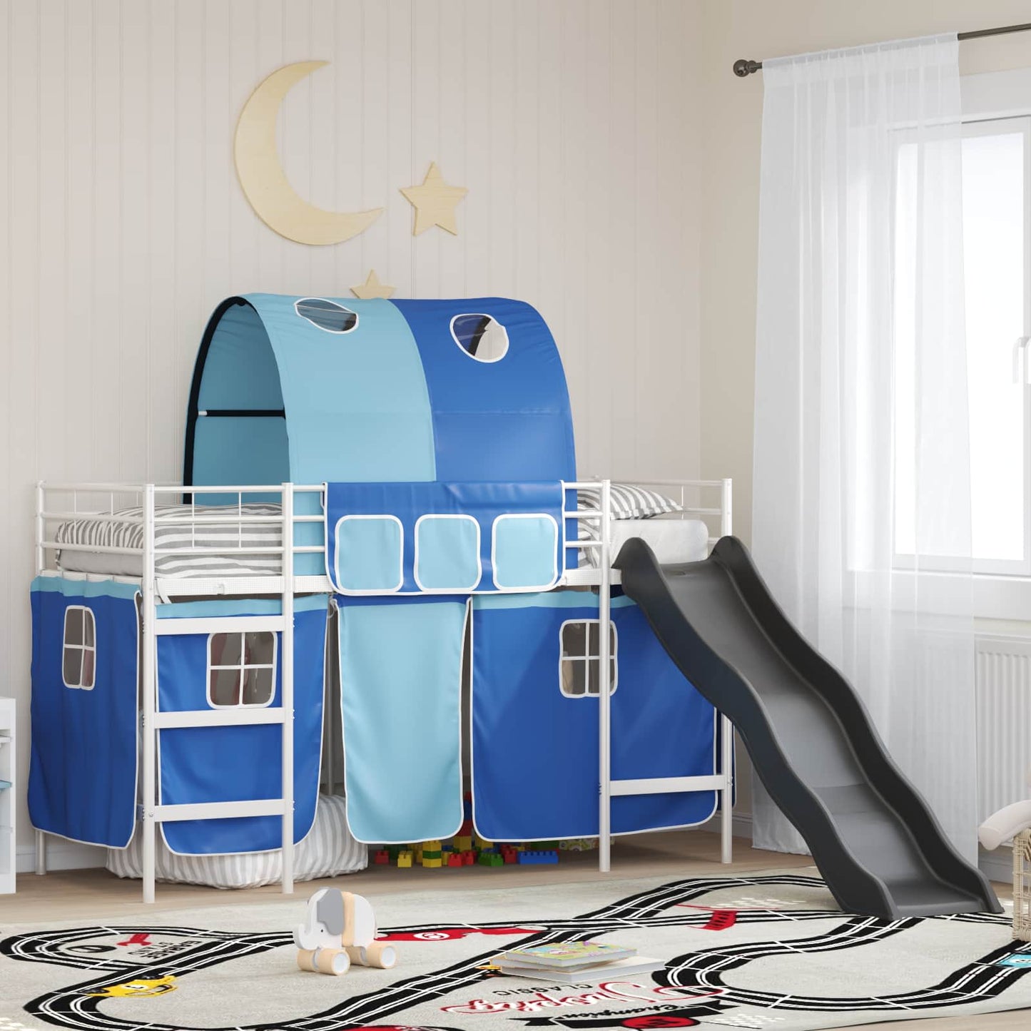 Loftbed voor Kids Wit en Blauw 90 x 190 cm Metaal is nu te koop bij PeponiXL, paradijselijk wonen!