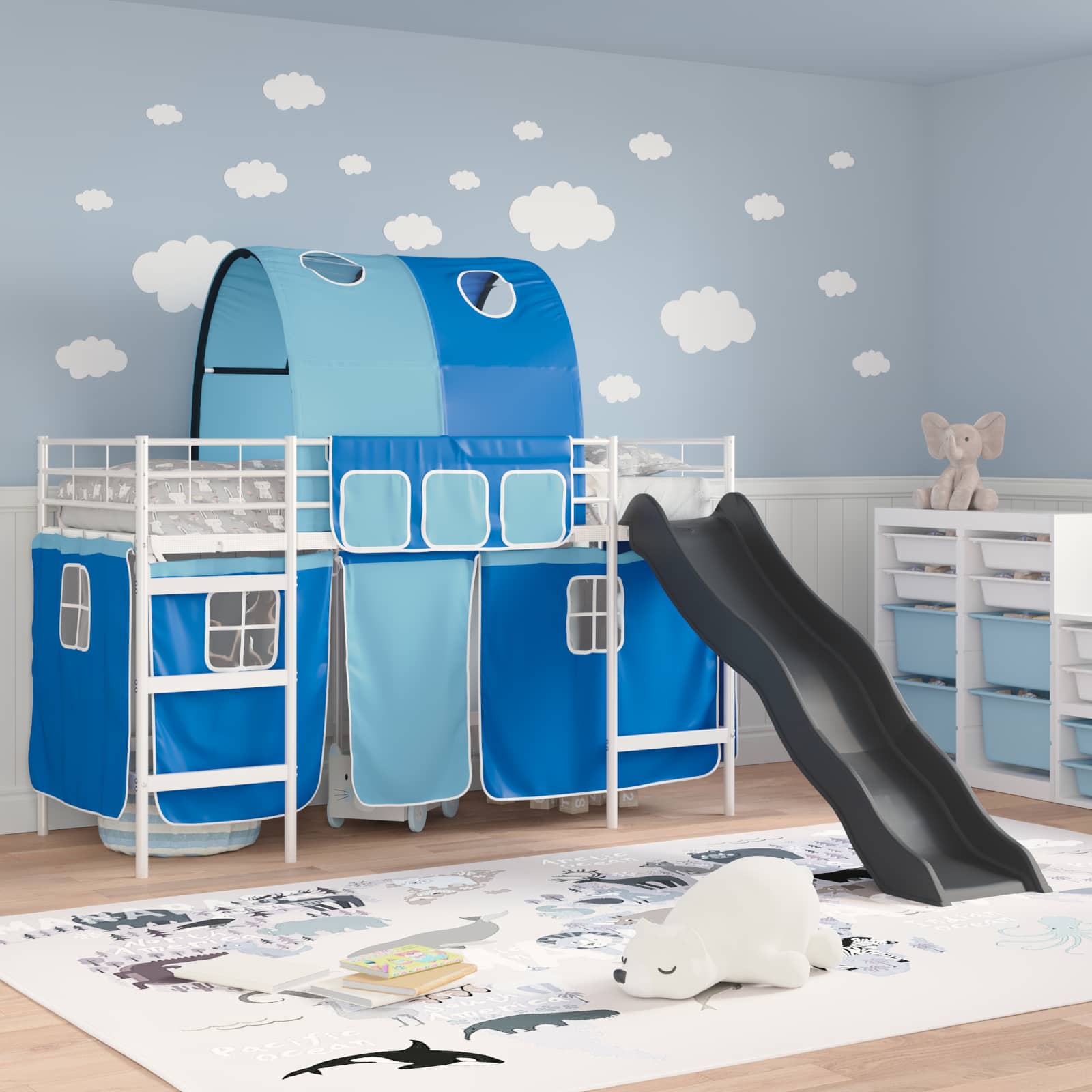 Loftbed voor Kids Wit en Blauw 90 x 190 cm Metaal is nu te koop bij PeponiXL, paradijselijk wonen!