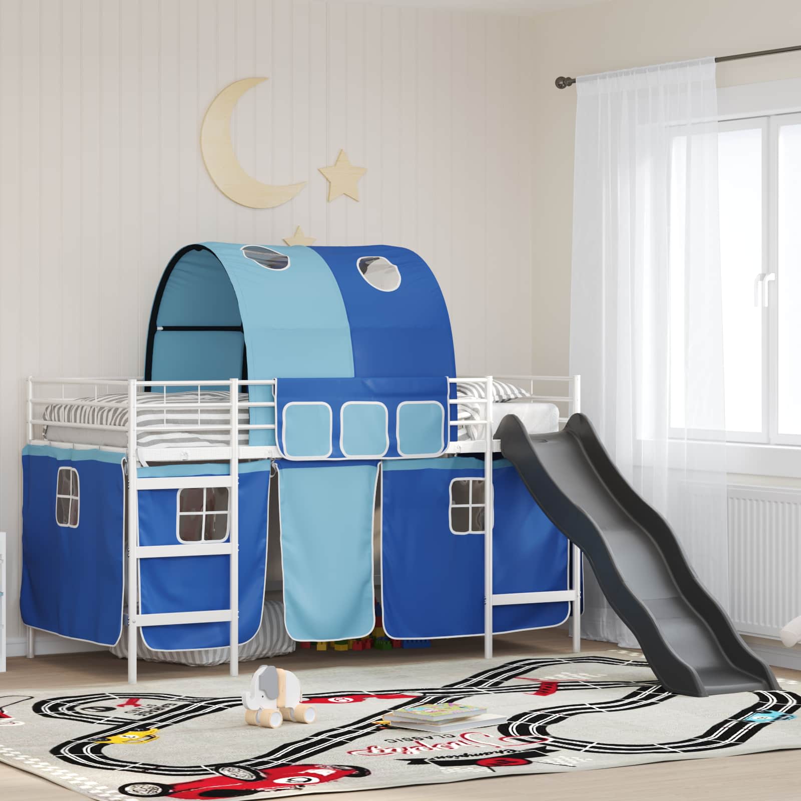 Loftbed voor Kids Wit en Blauw 90 x 200 cm Metaal is nu te koop bij PeponiXL, paradijselijk wonen!