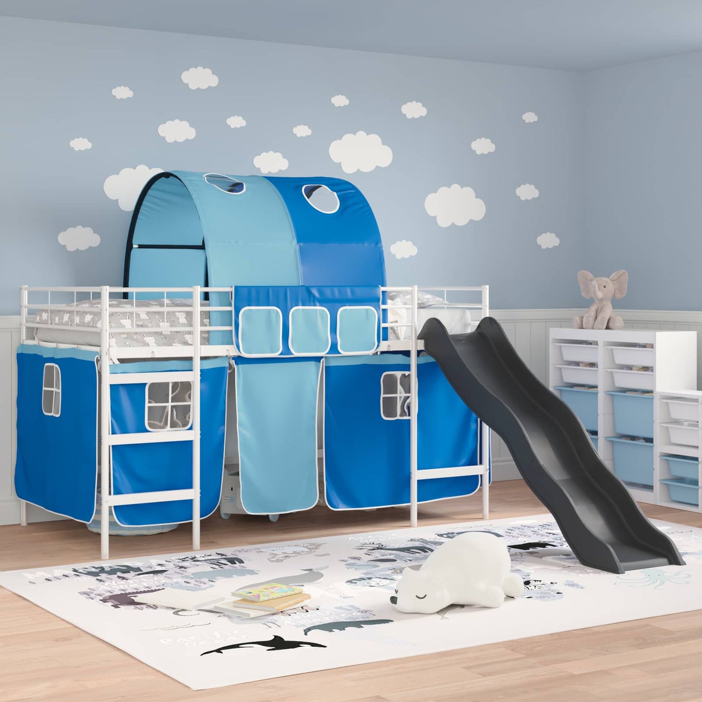 Loftbed voor Kids Wit en Blauw 107 x 200 cm Metaal is nu te koop bij PeponiXL, paradijselijk wonen!