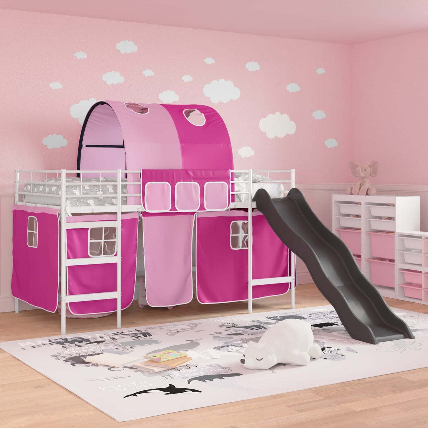 Loftbed voor Kids Wit en Roze 80 x 200 cm Metaal is nu te koop bij PeponiXL, paradijselijk wonen!