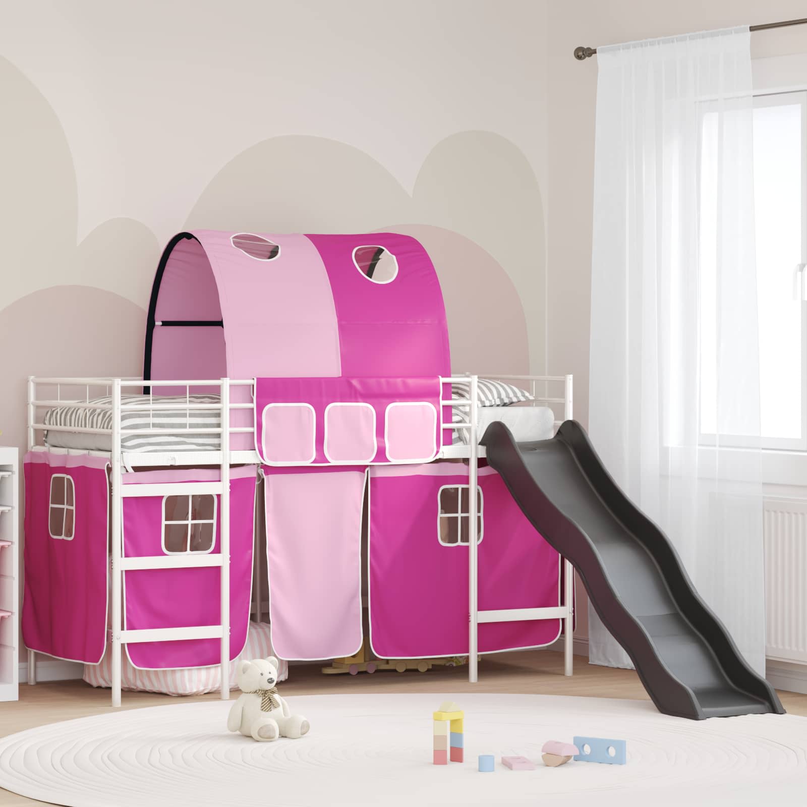 Loftbed voor Kids Wit en Roze 90 x 190 cm Metaal is nu te koop bij PeponiXL, paradijselijk wonen!