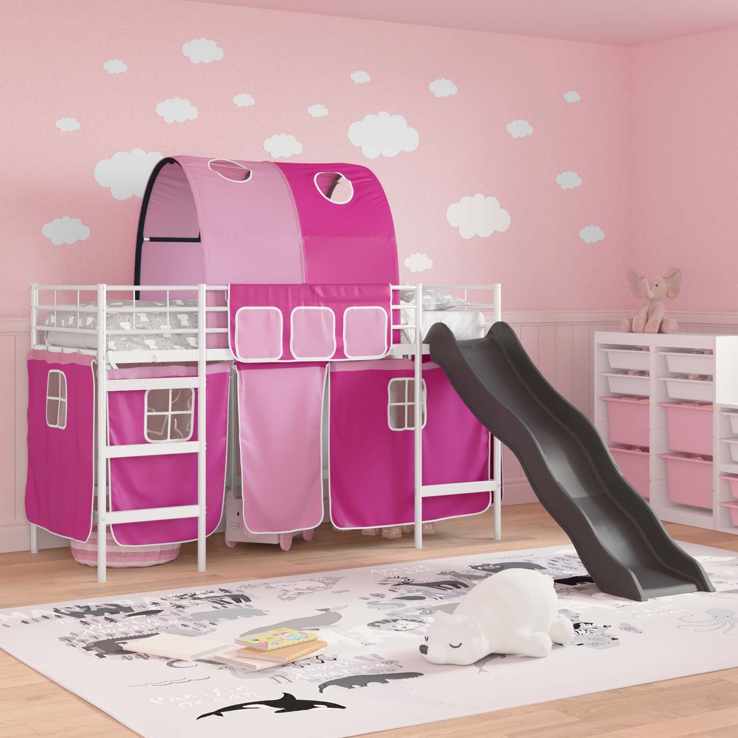 Loftbed voor Kids Wit en Roze 90 x 190 cm Metaal is nu te koop bij PeponiXL, paradijselijk wonen!