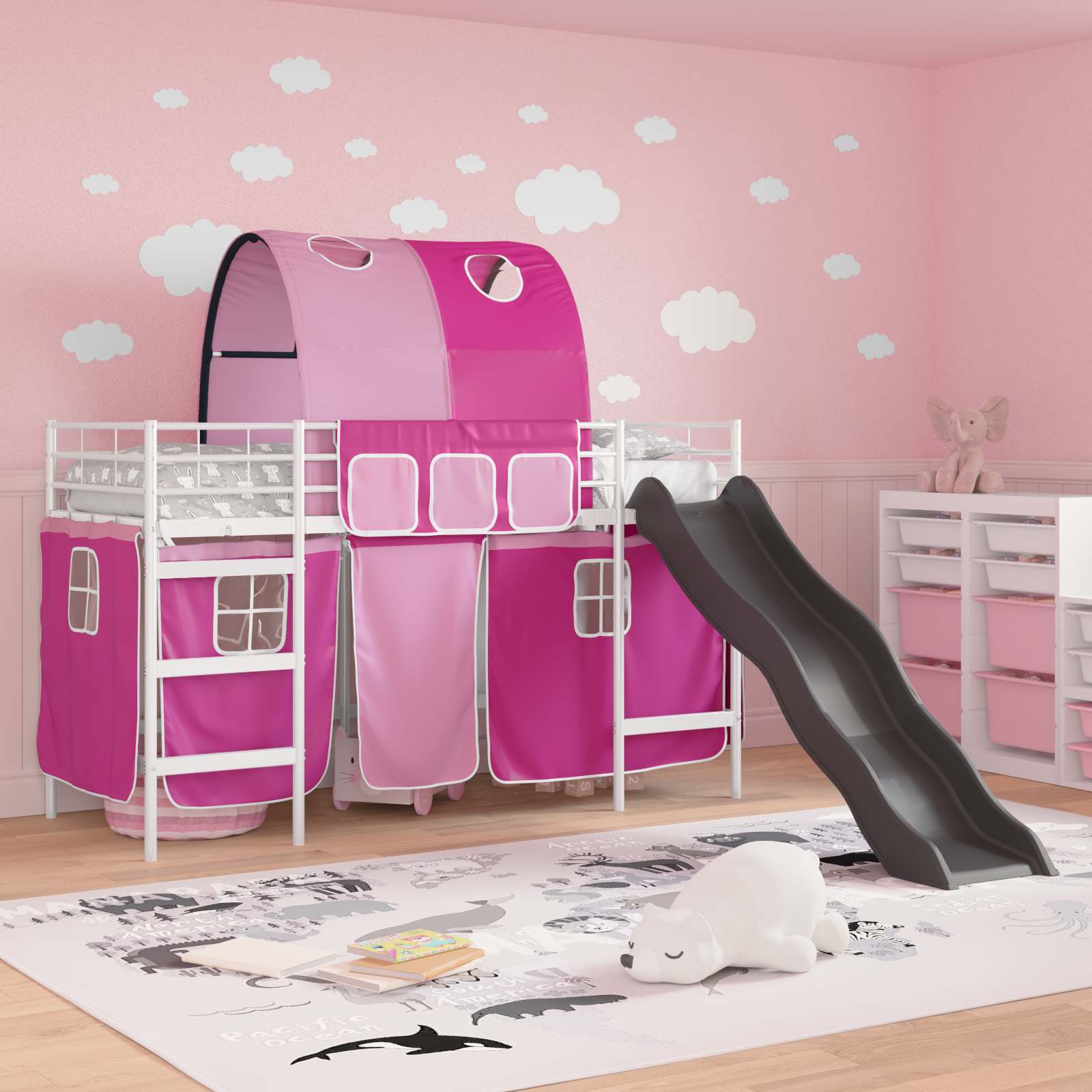 Loftbed voor Kids Wit en Roze 90 x 190 cm Metaal is nu te koop bij PeponiXL, paradijselijk wonen!
