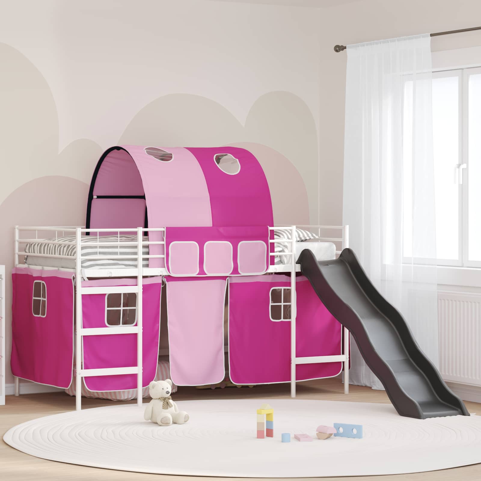 Loftbed voor Kids Wit en Roze 107 x 200 cm Metaal is nu te koop bij PeponiXL, paradijselijk wonen!