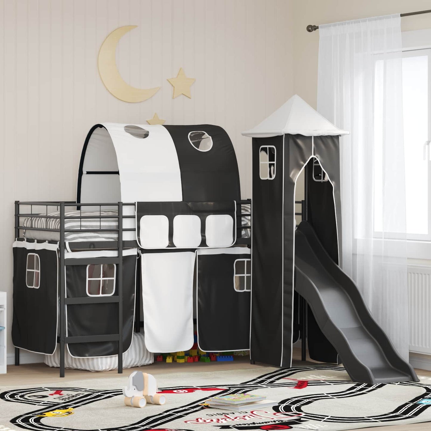 Loftbed voor Kids Zwart 75 x 190 cm Metaal is nu te koop bij PeponiXL, paradijselijk wonen!