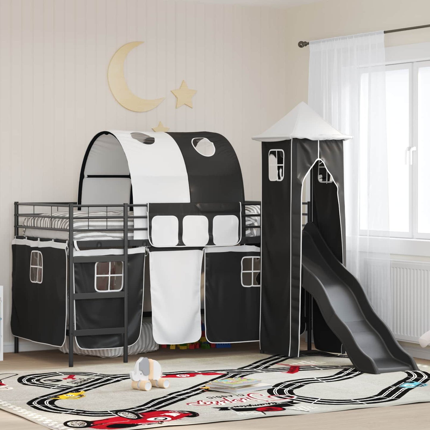 Loftbed voor Kids Zwart 100 x 200 cm Metaal is nu te koop bij PeponiXL, paradijselijk wonen!