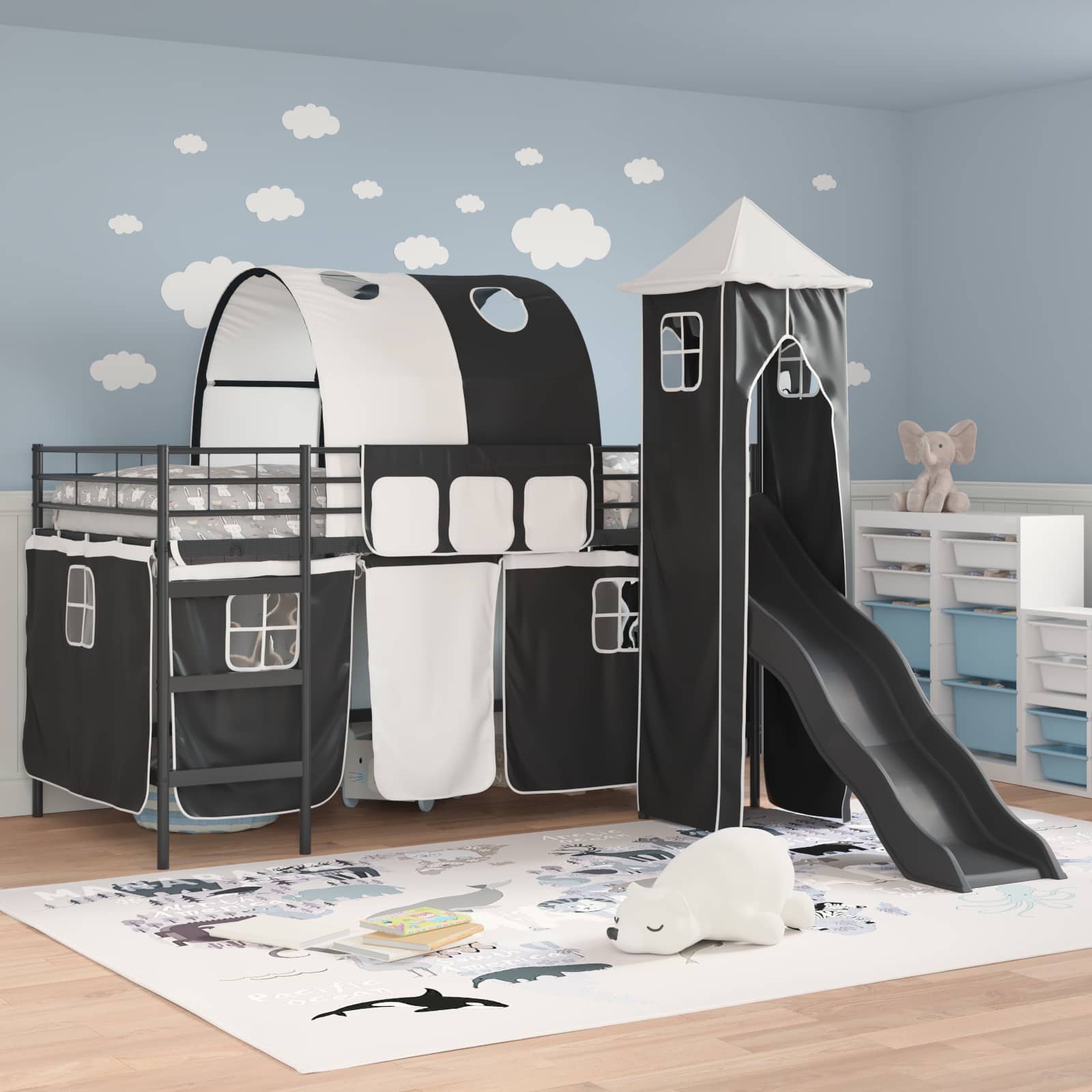 Loftbed voor Kids Zwart 100 x 200 cm Metaal is nu te koop bij PeponiXL, paradijselijk wonen!