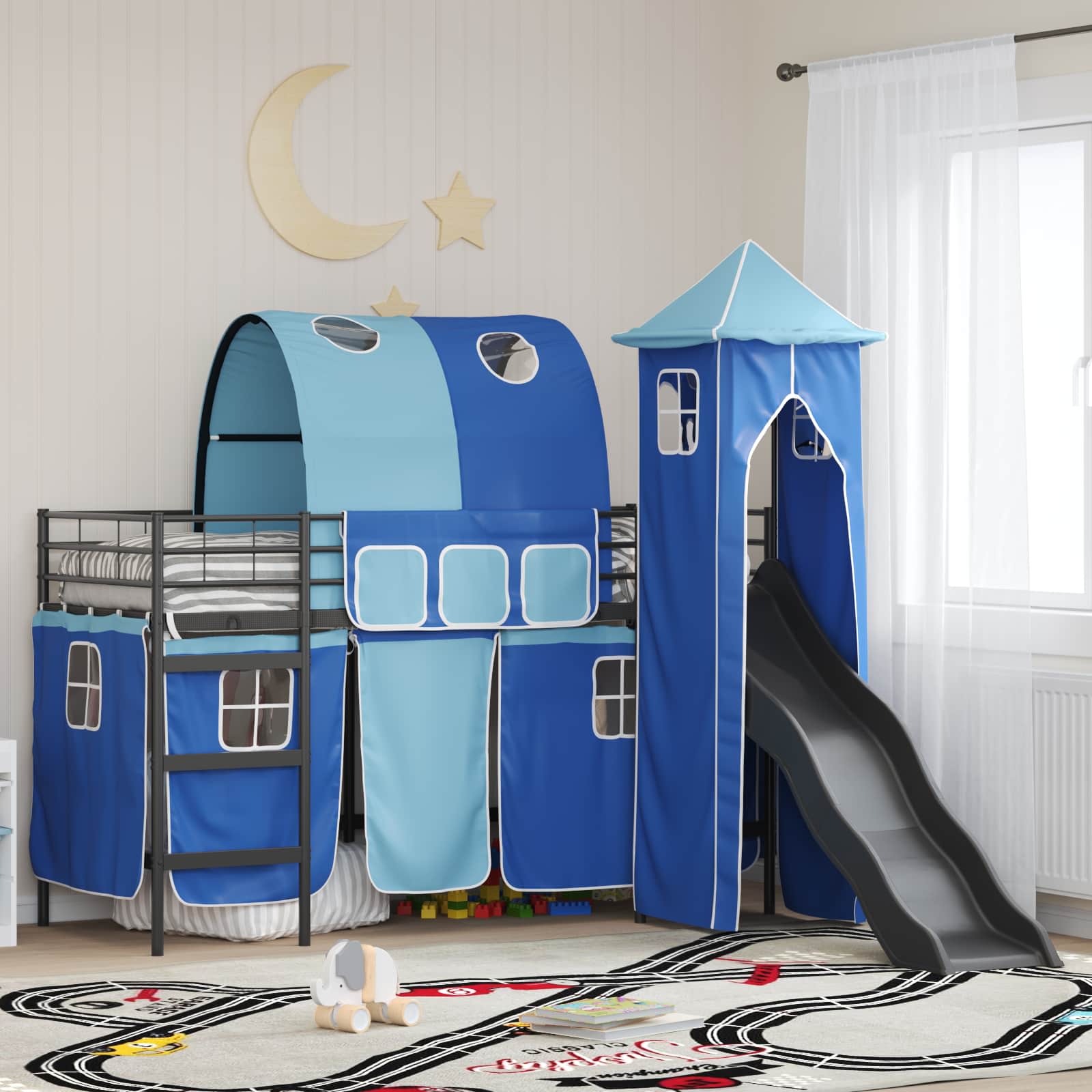 Loftbed voor Kids Zwart en Blauw 75 x 190 cm Metaal is nu te koop bij PeponiXL, paradijselijk wonen!