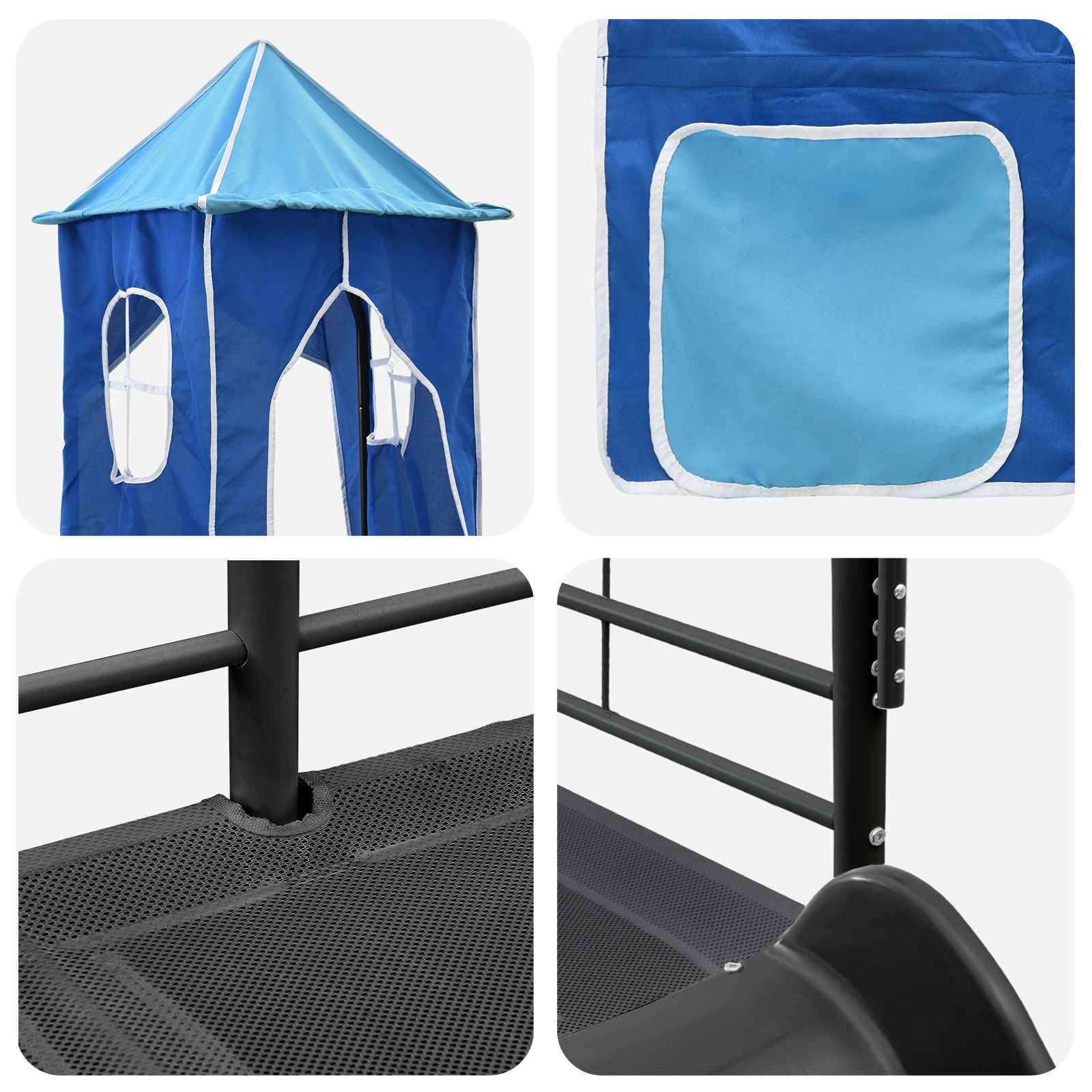 Loftbed voor Kids Zwart en Blauw 90 x 200 cm Metaal is nu te koop bij PeponiXL, paradijselijk wonen!