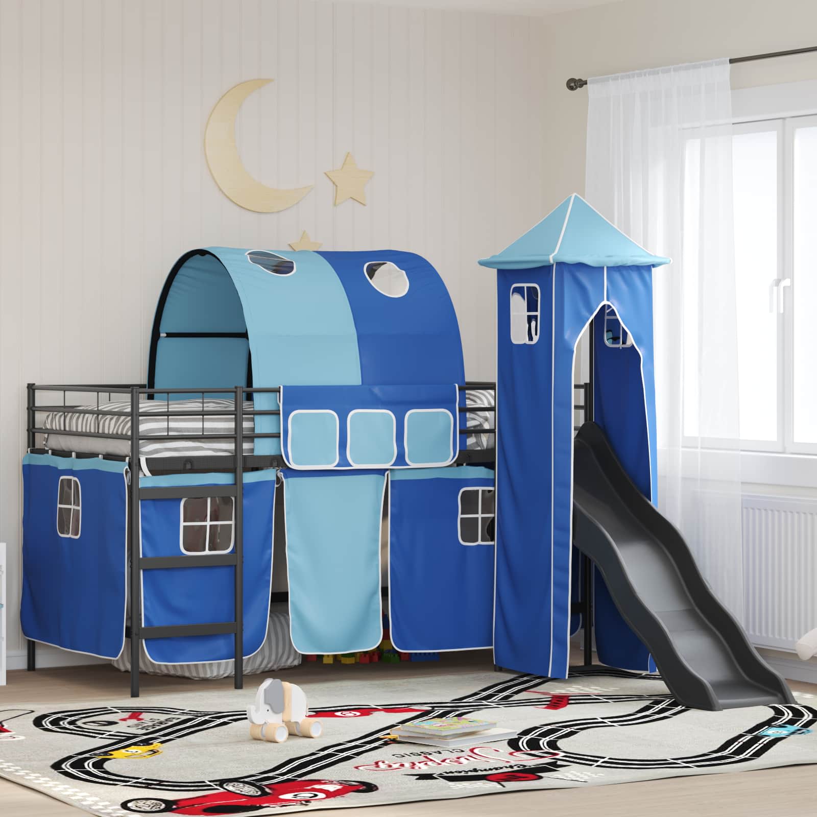 Loftbed voor Kids Zwart en Blauw 90 x 200 cm Metaal is nu te koop bij PeponiXL, paradijselijk wonen!