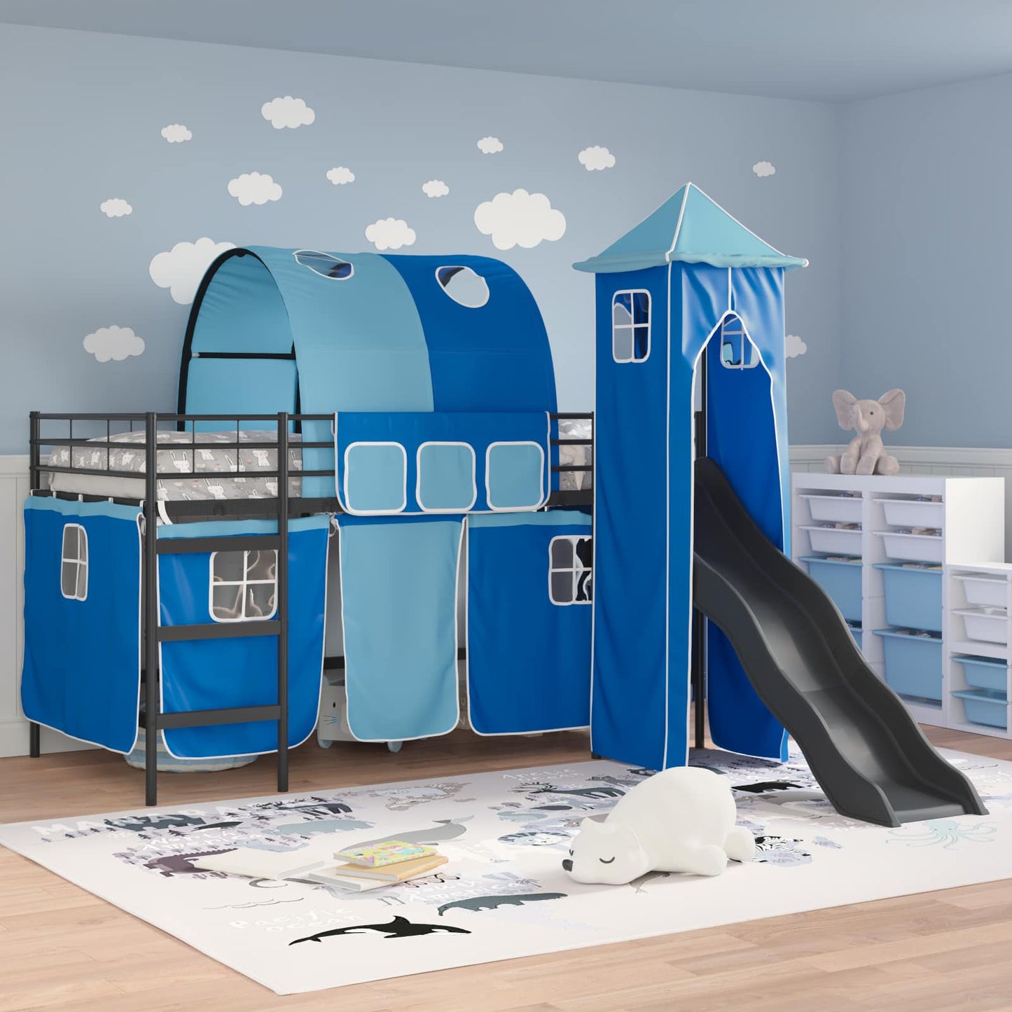 Loftbed voor Kids Zwart en Blauw 100 x 200 cm Metaal is nu te koop bij PeponiXL, paradijselijk wonen!