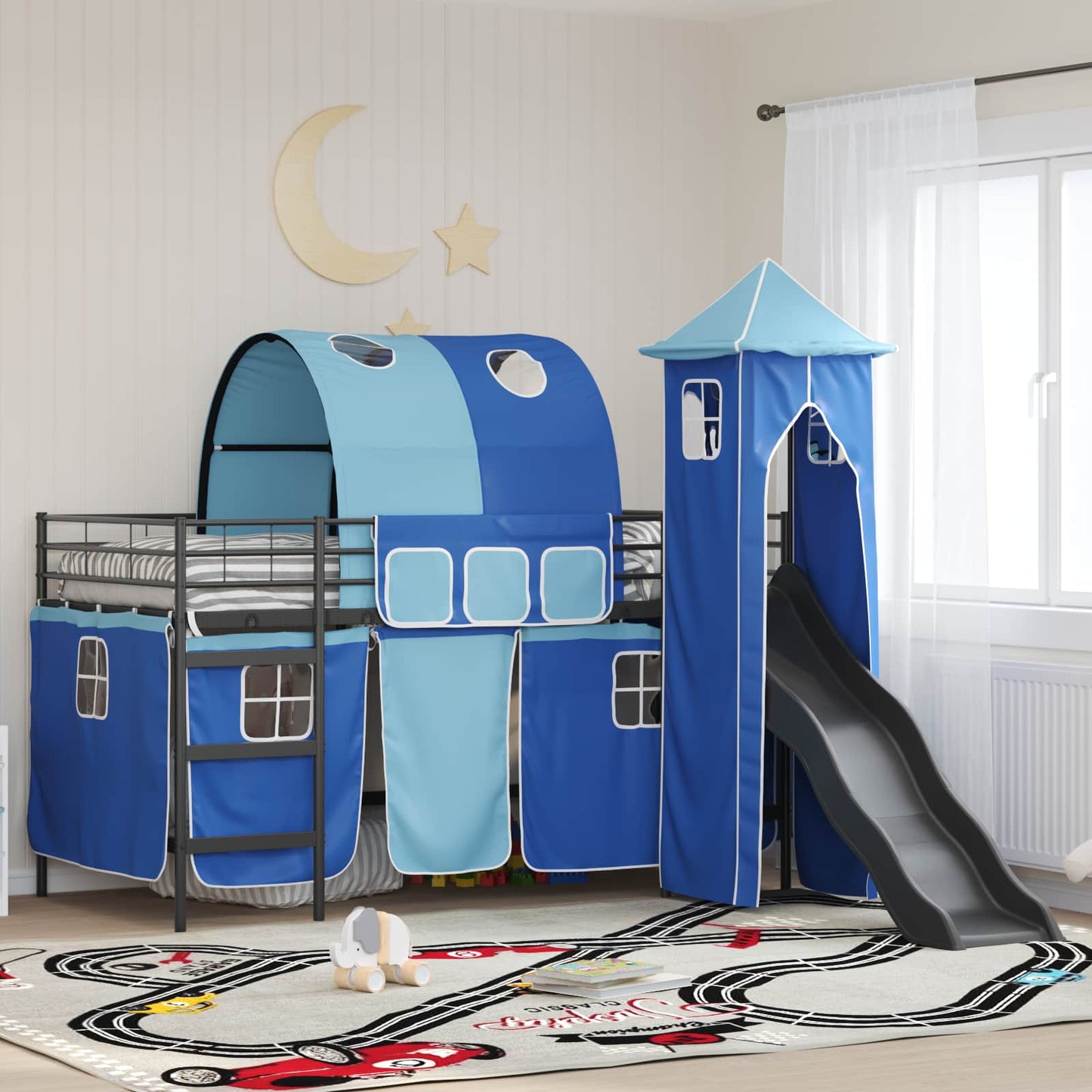 Loftbed voor Kids Zwart en Blauw 107 x 200 cm Metaal is nu te koop bij PeponiXL, paradijselijk wonen!