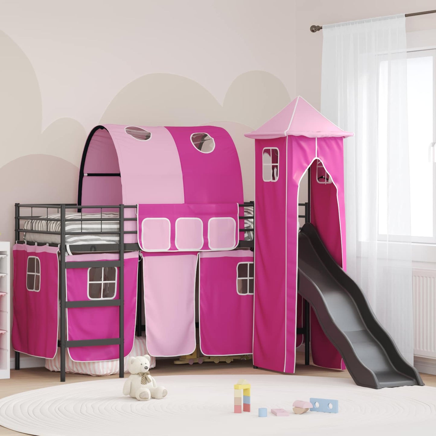 Loftbed voor Kids Zwart en Roze 74,5 x 190 cm Metaal is nu te koop bij PeponiXL, paradijselijk wonen!