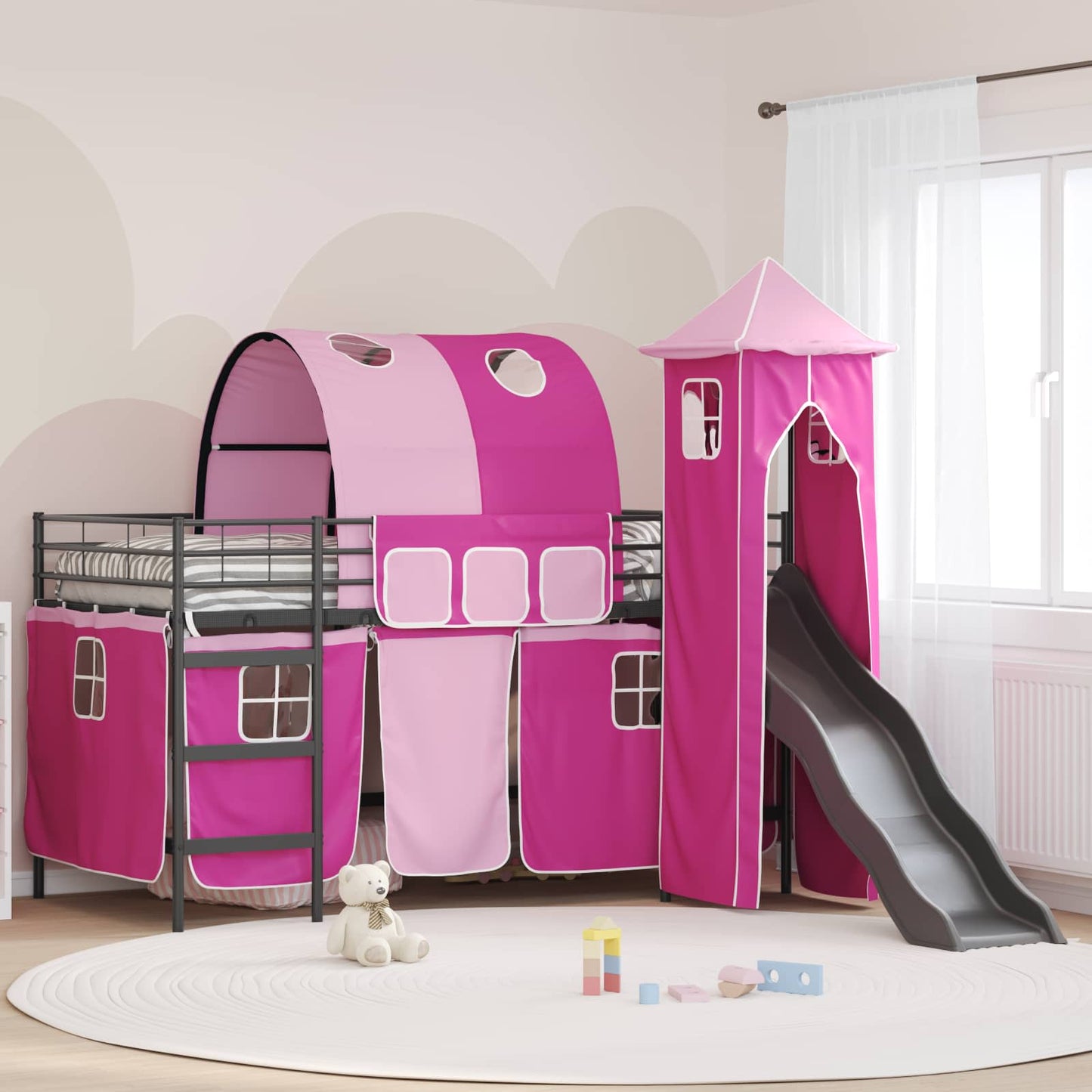 Loftbed voor Kids Zwart en Roze 107 x 200 cm Metaal is nu te koop bij PeponiXL, paradijselijk wonen!
