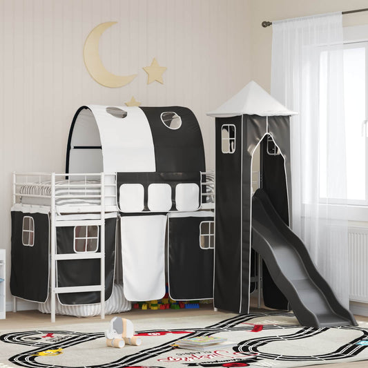 Loftbed voor Kids Wit en zwart 90 x 190 cm Metaal is nu te koop bij PeponiXL, paradijselijk wonen!