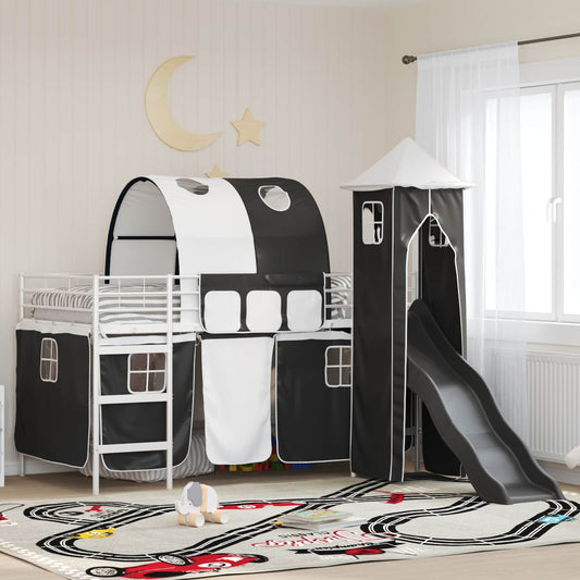 Loftbed voor Kids Wit en zwart 100 x 200 cm Metaal is nu te koop bij PeponiXL, paradijselijk wonen!