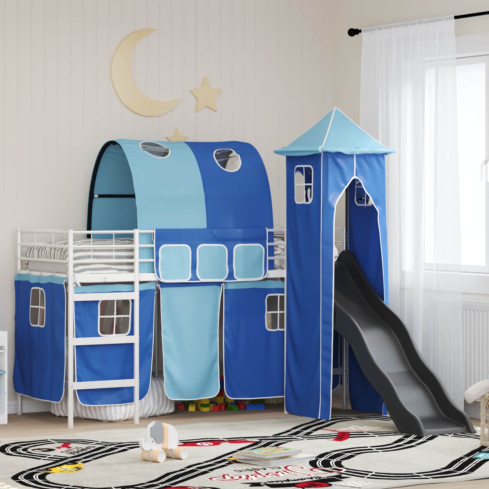 Loftbed voor Kids Wit en Blauw 74,5 x 190 cm Metaal is nu te koop bij PeponiXL, paradijselijk wonen!