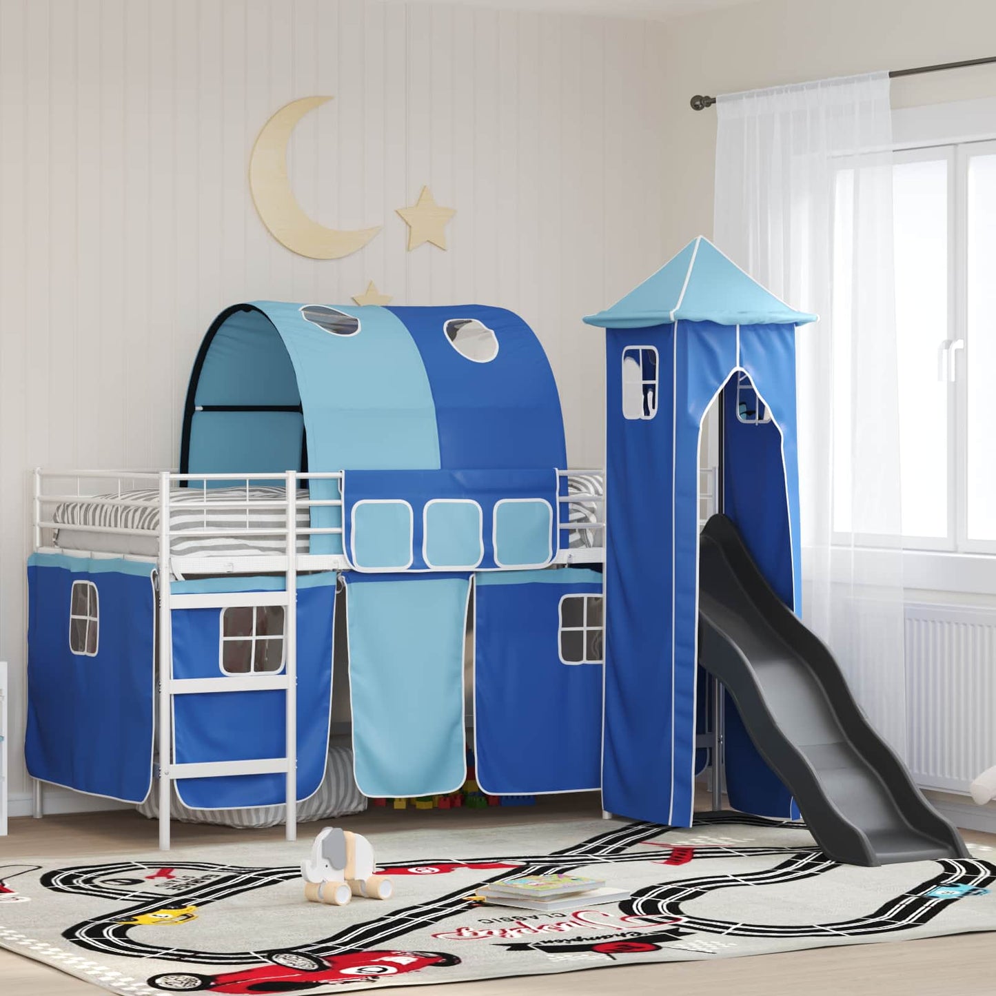 Loftbed voor Kids Wit en Blauw 80 x 200 cm Metaal is nu te koop bij PeponiXL, paradijselijk wonen!