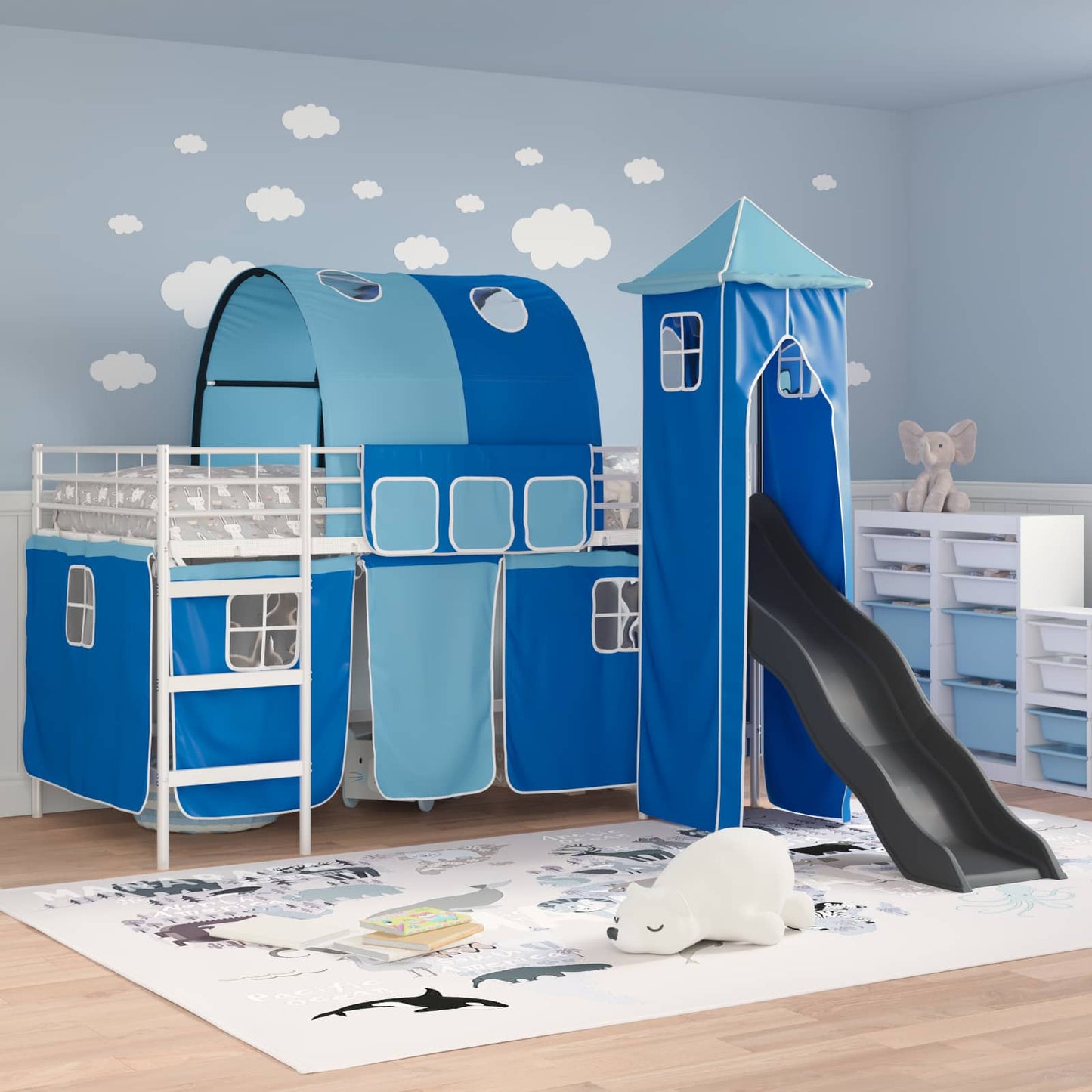 Loftbed voor Kids Wit en Blauw 80 x 200 cm Metaal is nu te koop bij PeponiXL, paradijselijk wonen!