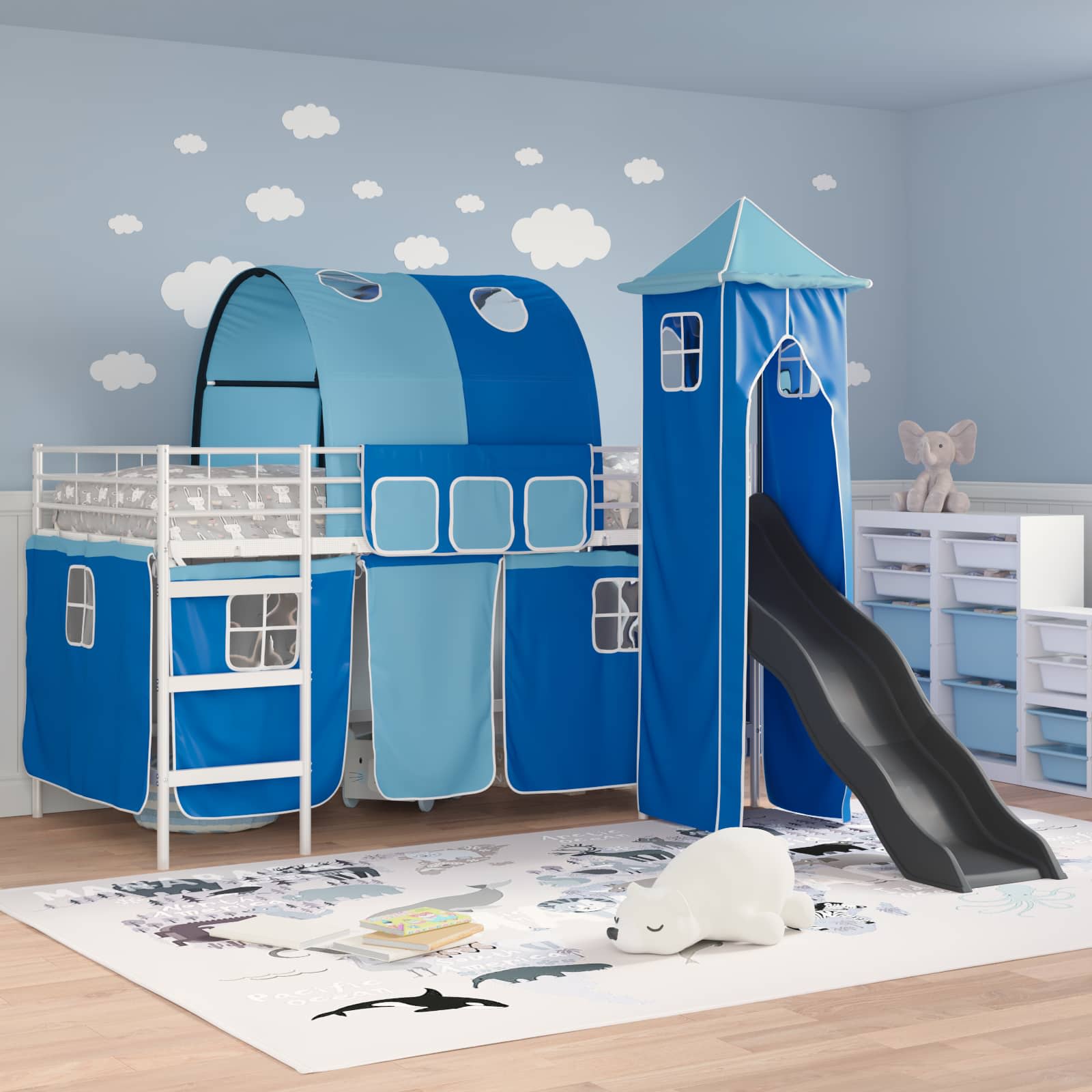 Loftbed voor Kids Wit en Blauw 80 x 200 cm Metaal is nu te koop bij PeponiXL, paradijselijk wonen!