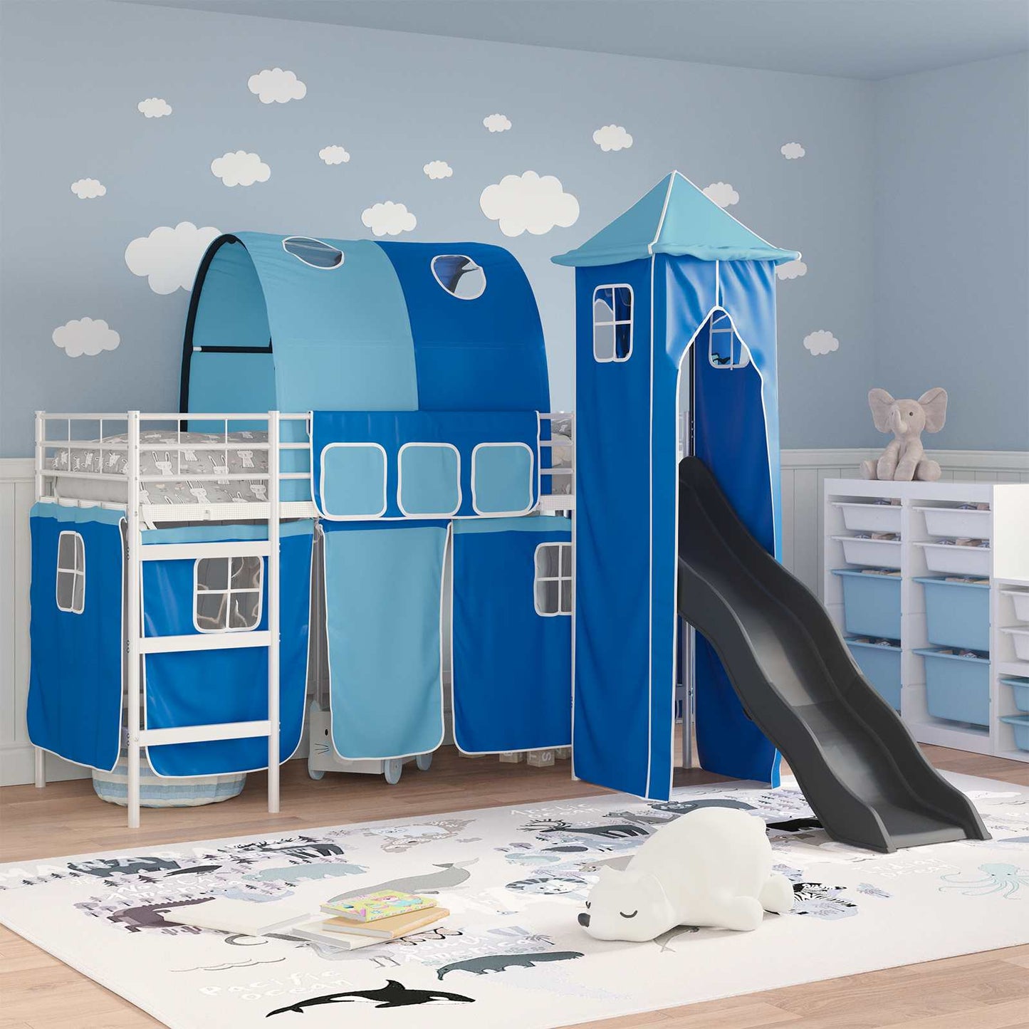 Loftbed voor Kids Wit en Blauw 90 x 190 cm Metaal is nu te koop bij PeponiXL, paradijselijk wonen!