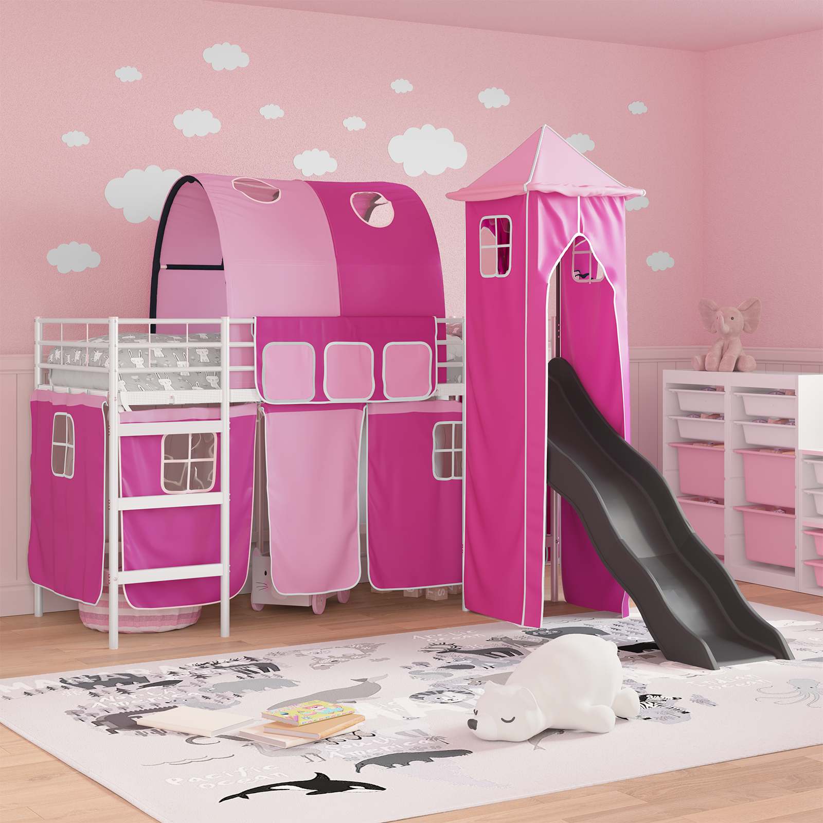 Loftbed voor Kids Wit en Roze 75 x 190 cm Metaal is nu te koop bij PeponiXL, paradijselijk wonen!