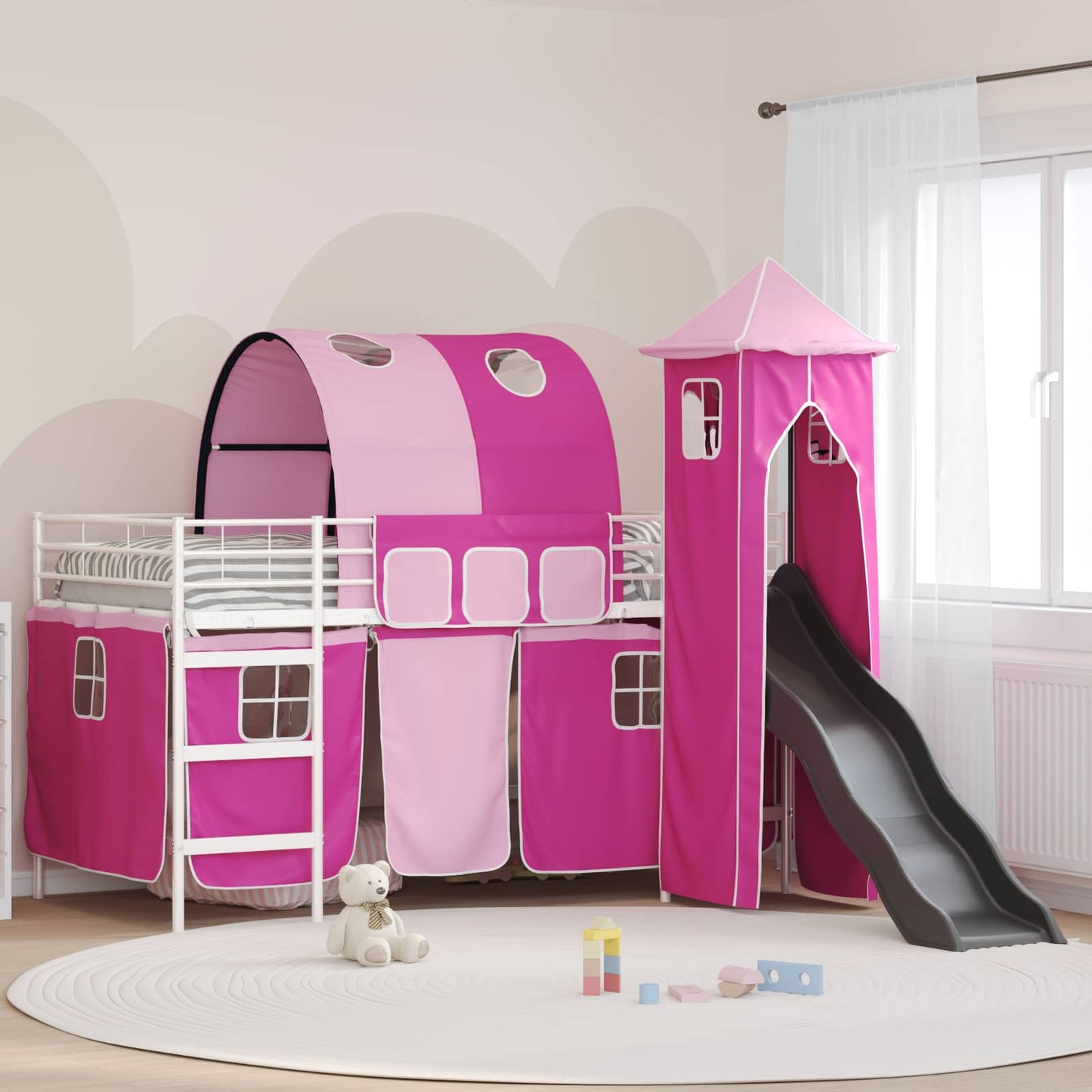 Loftbed voor Kids Wit en Roze 80 x 200 cm Metaal is nu te koop bij PeponiXL, paradijselijk wonen!
