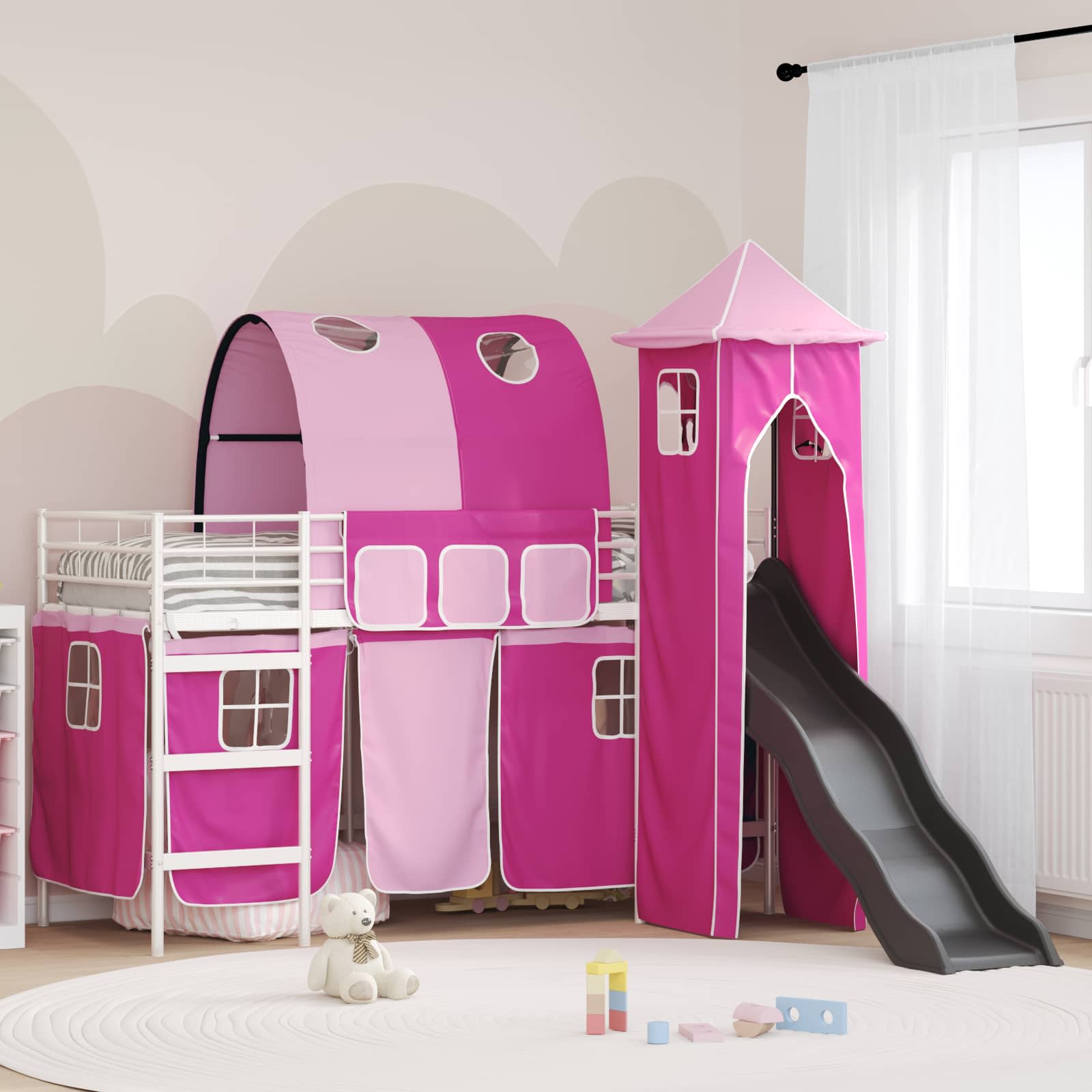 Loftbed voor Kids Wit en Roze 90 x 190 cm Metaal is nu te koop bij PeponiXL, paradijselijk wonen!