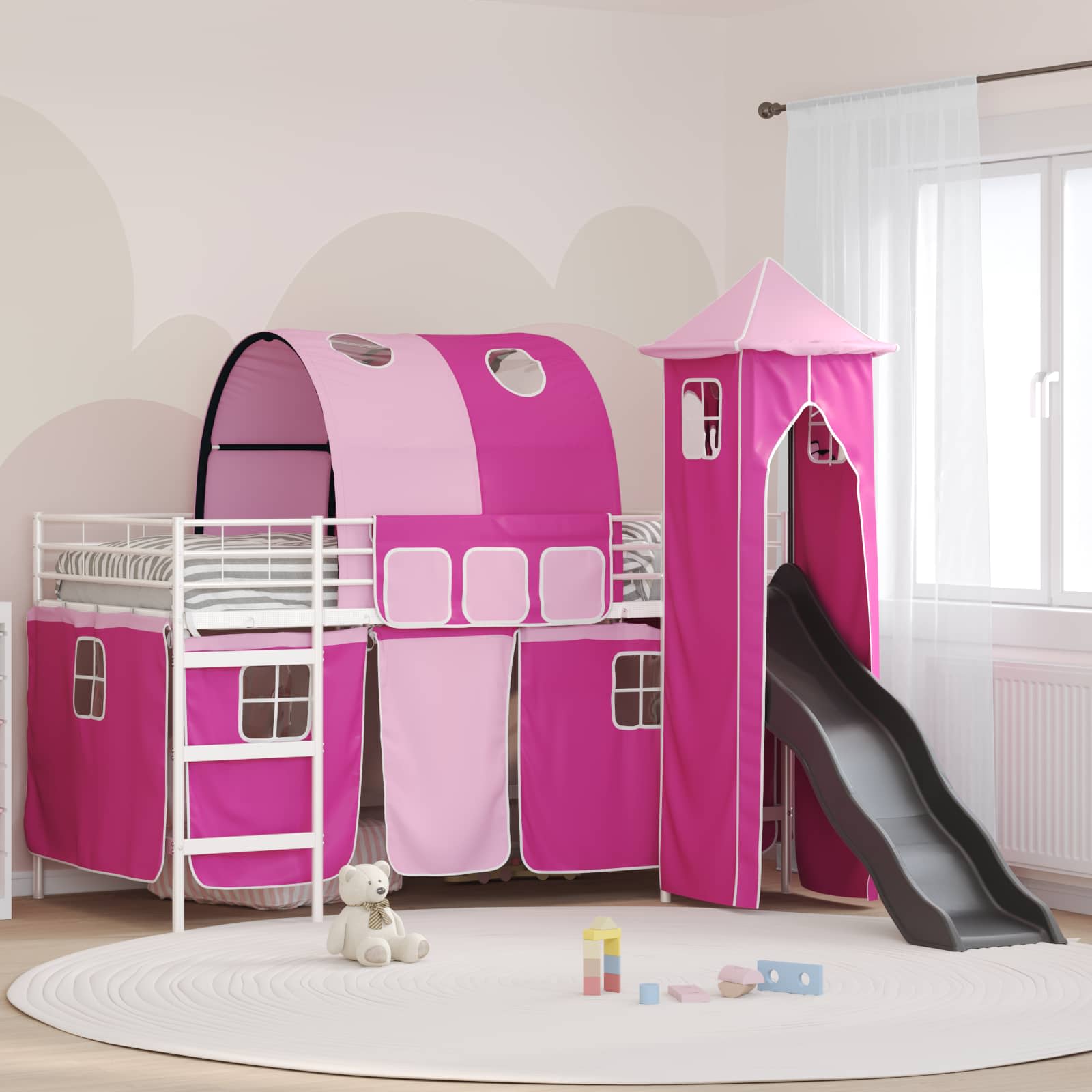 Loftbed voor Kids Wit en Roze 90 x 200 cm Metaal is nu te koop bij PeponiXL, paradijselijk wonen!