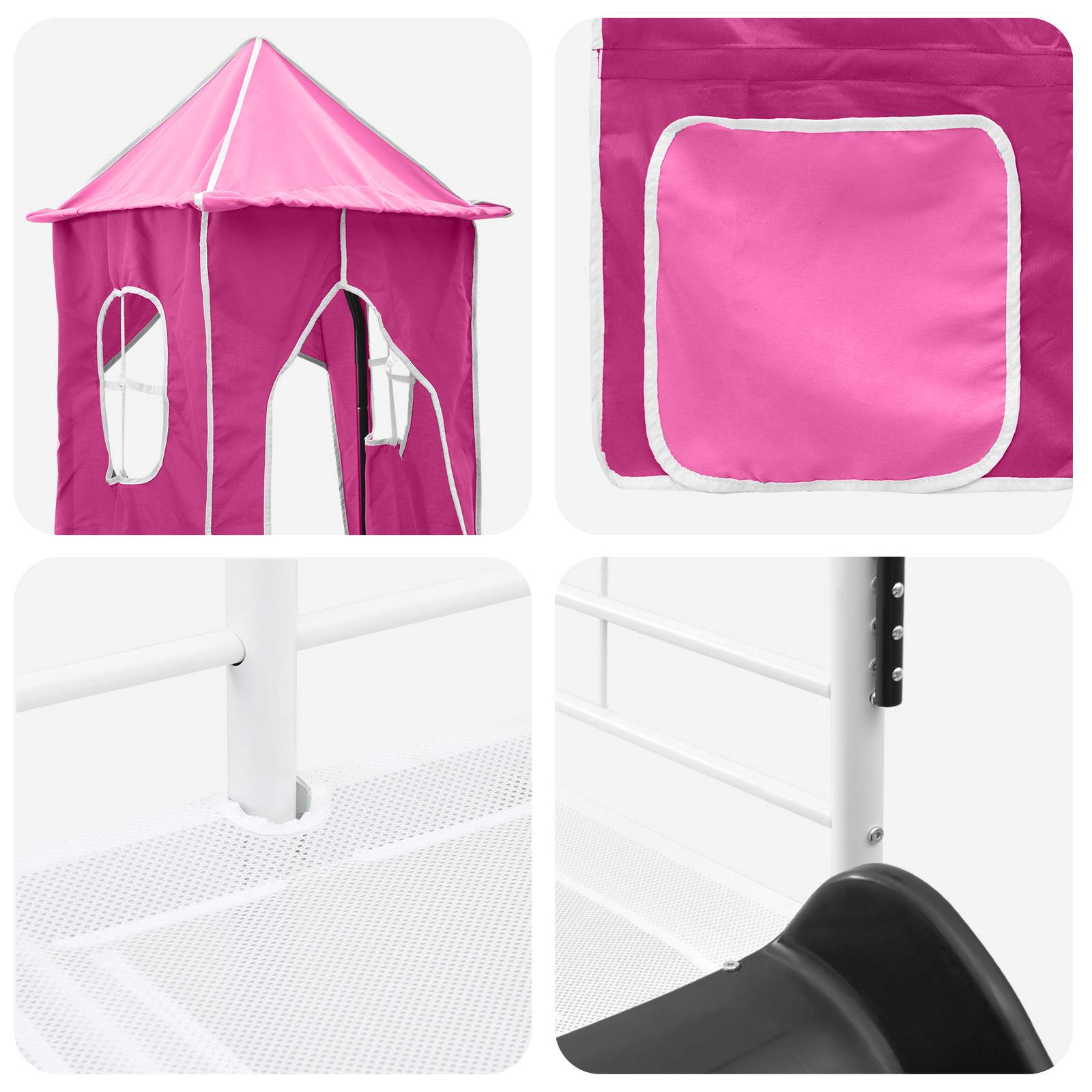 Loftbed voor Kids Wit en Roze 107 x 200 cm Metaal is nu te koop bij PeponiXL, paradijselijk wonen!
