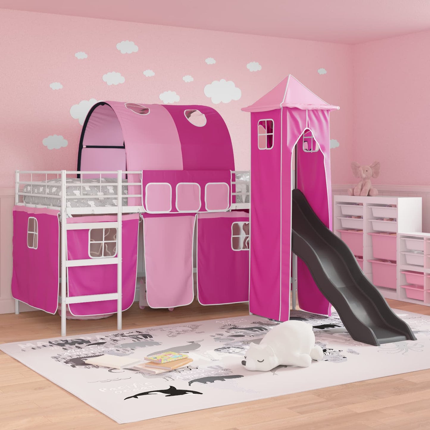 Loftbed voor Kids Wit en Roze 107 x 200 cm Metaal is nu te koop bij PeponiXL, paradijselijk wonen!