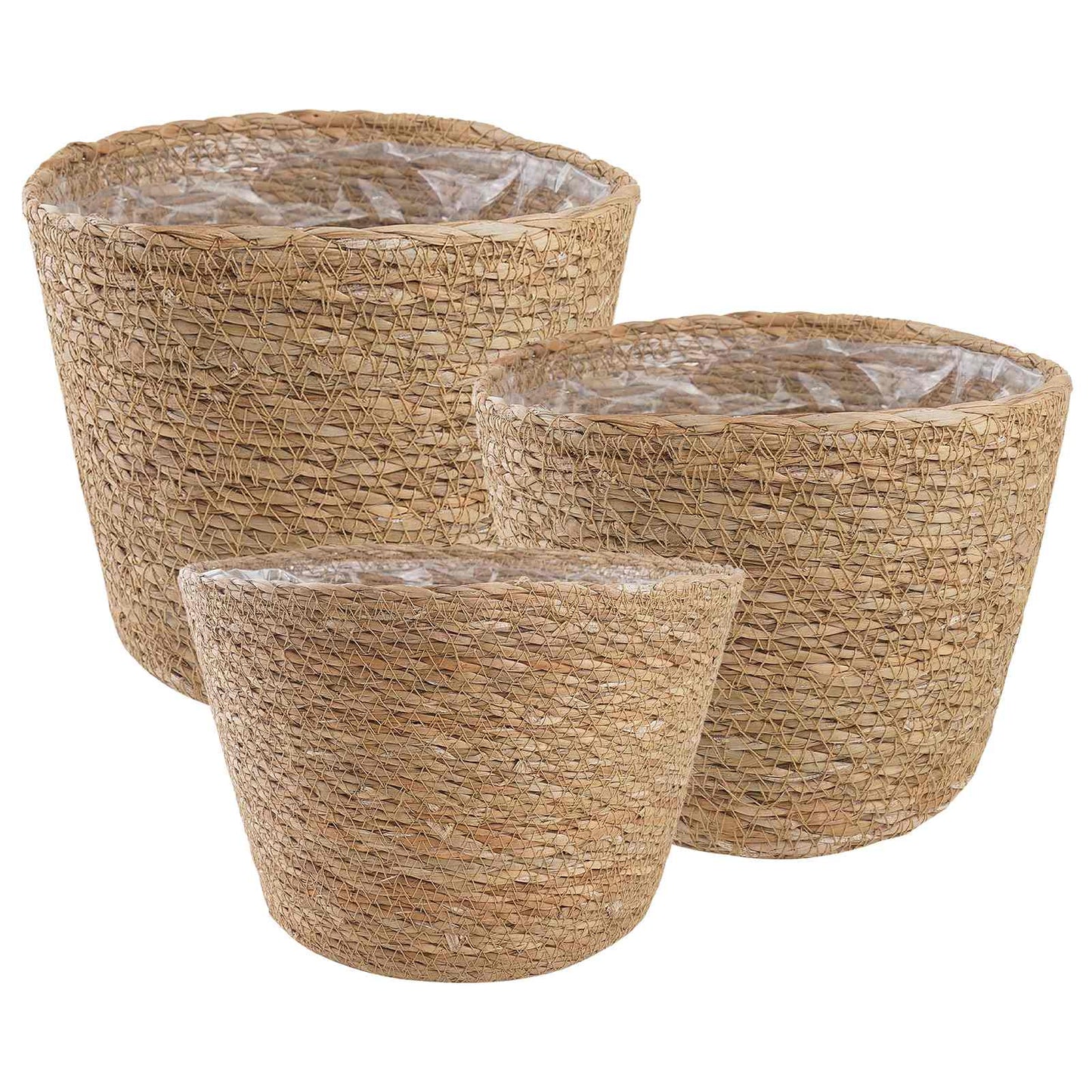 Zeegras Plantenmanden 3 pcs Naturel Ø26 x 19 cm 100% Zeegras is nu te koop bij PeponiXL, paradijselijk wonen!
