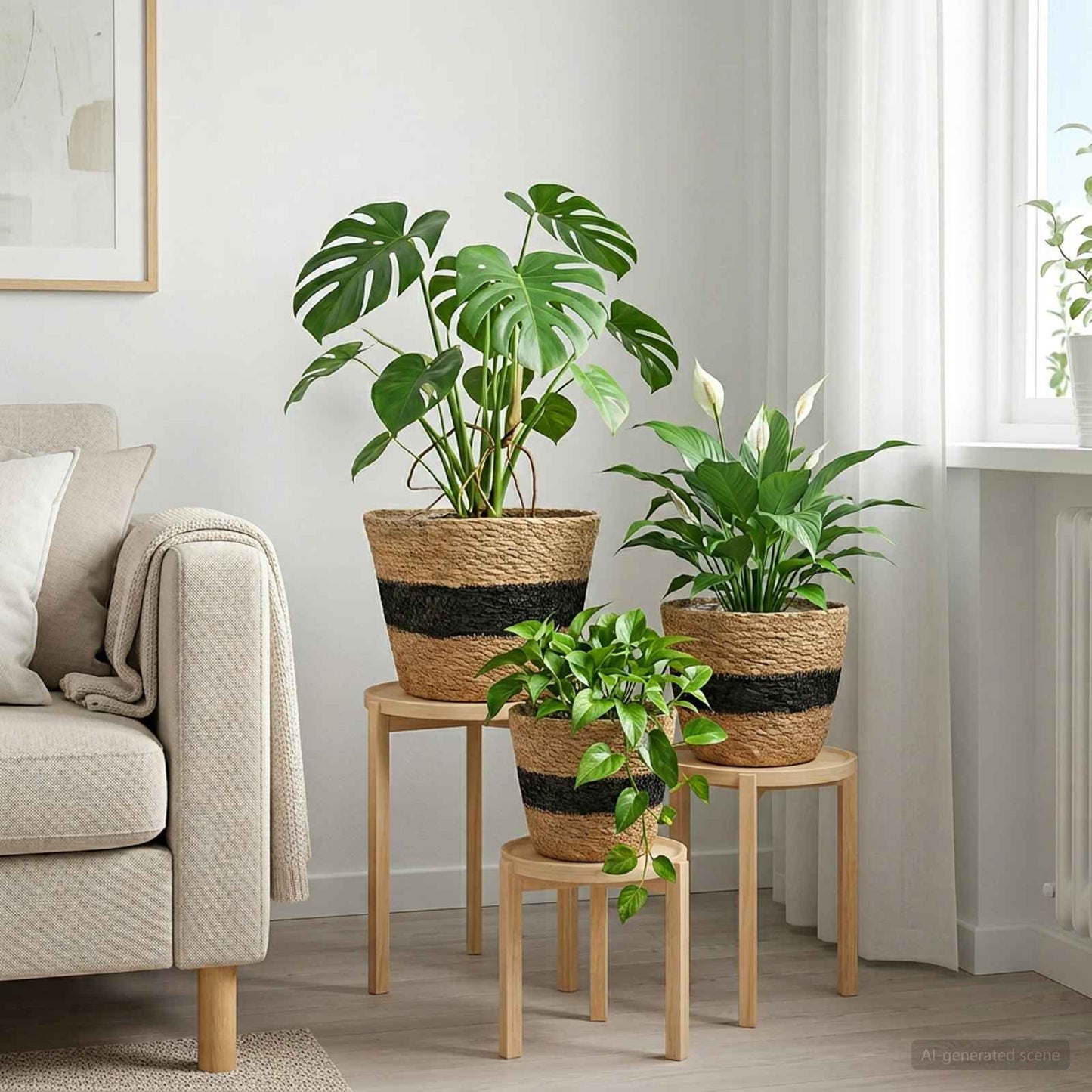 Zeegras Plantenmanden 3 pcs Naturel en Zwart Ø26 x 19 cm is nu te koop bij PeponiXL, paradijselijk wonen!