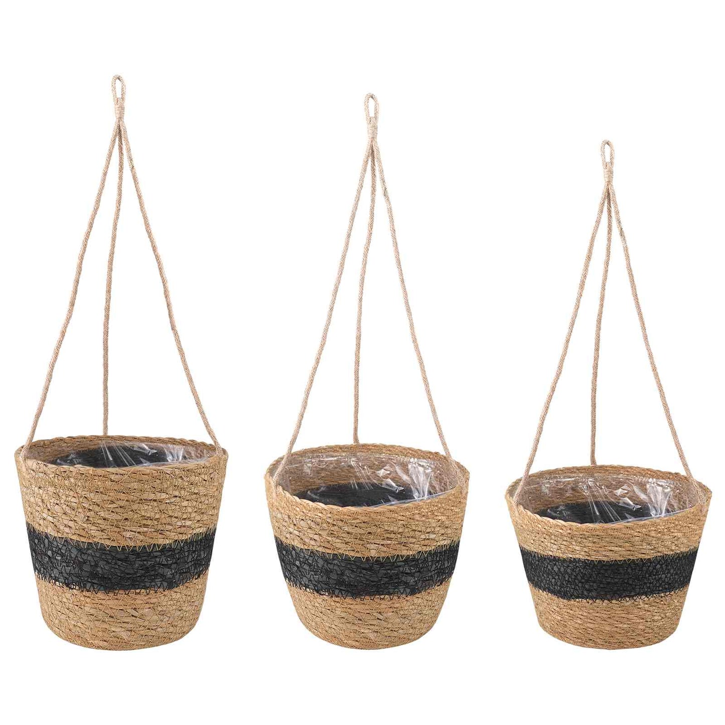 Zeegras Plantenmanden 3 pcs Naturel en Zwart Ø26 x 19 cm is nu te koop bij PeponiXL, paradijselijk wonen!