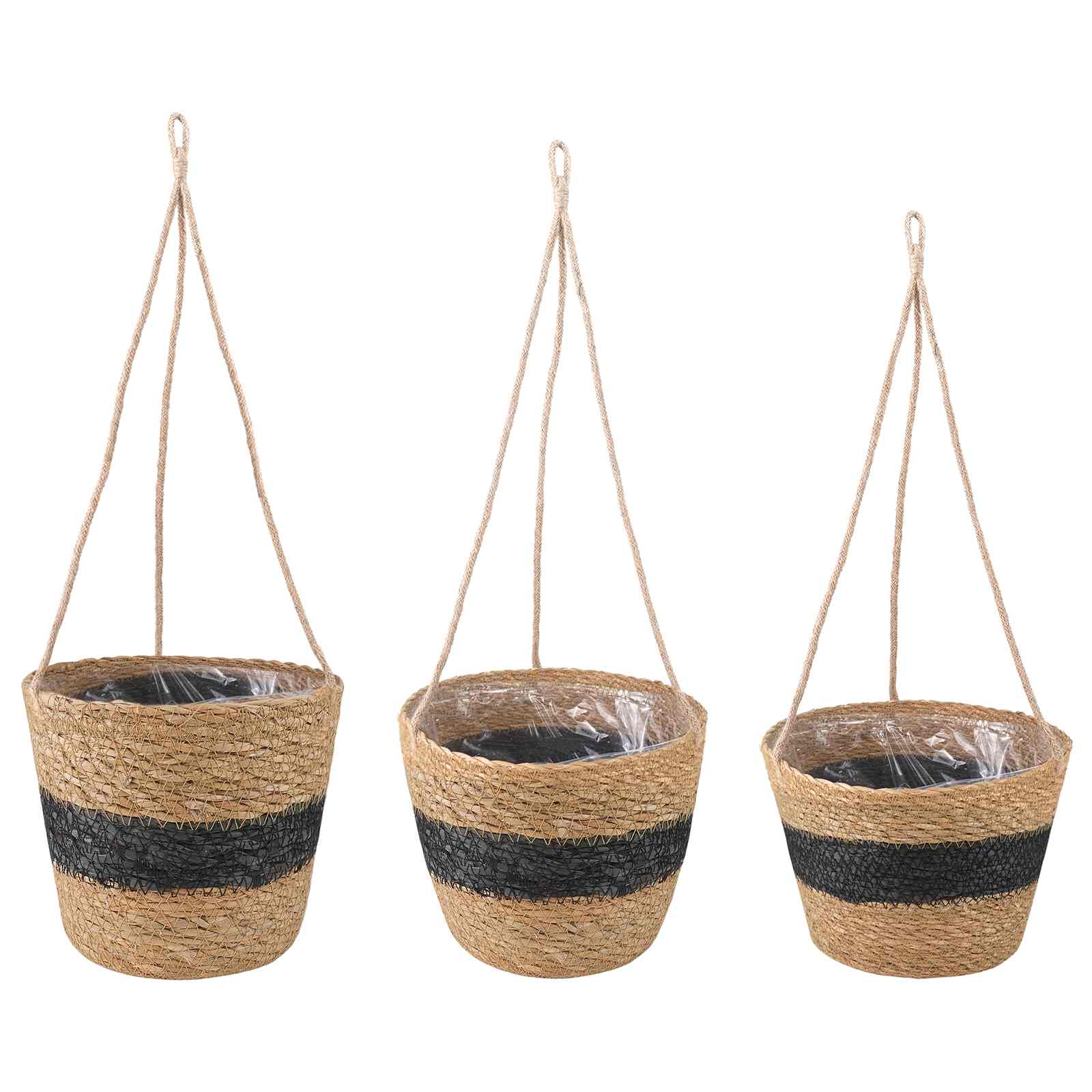 Zeegras Plantenmanden 3 pcs Naturel en Zwart Ø26 x 19 cm is nu te koop bij PeponiXL, paradijselijk wonen!